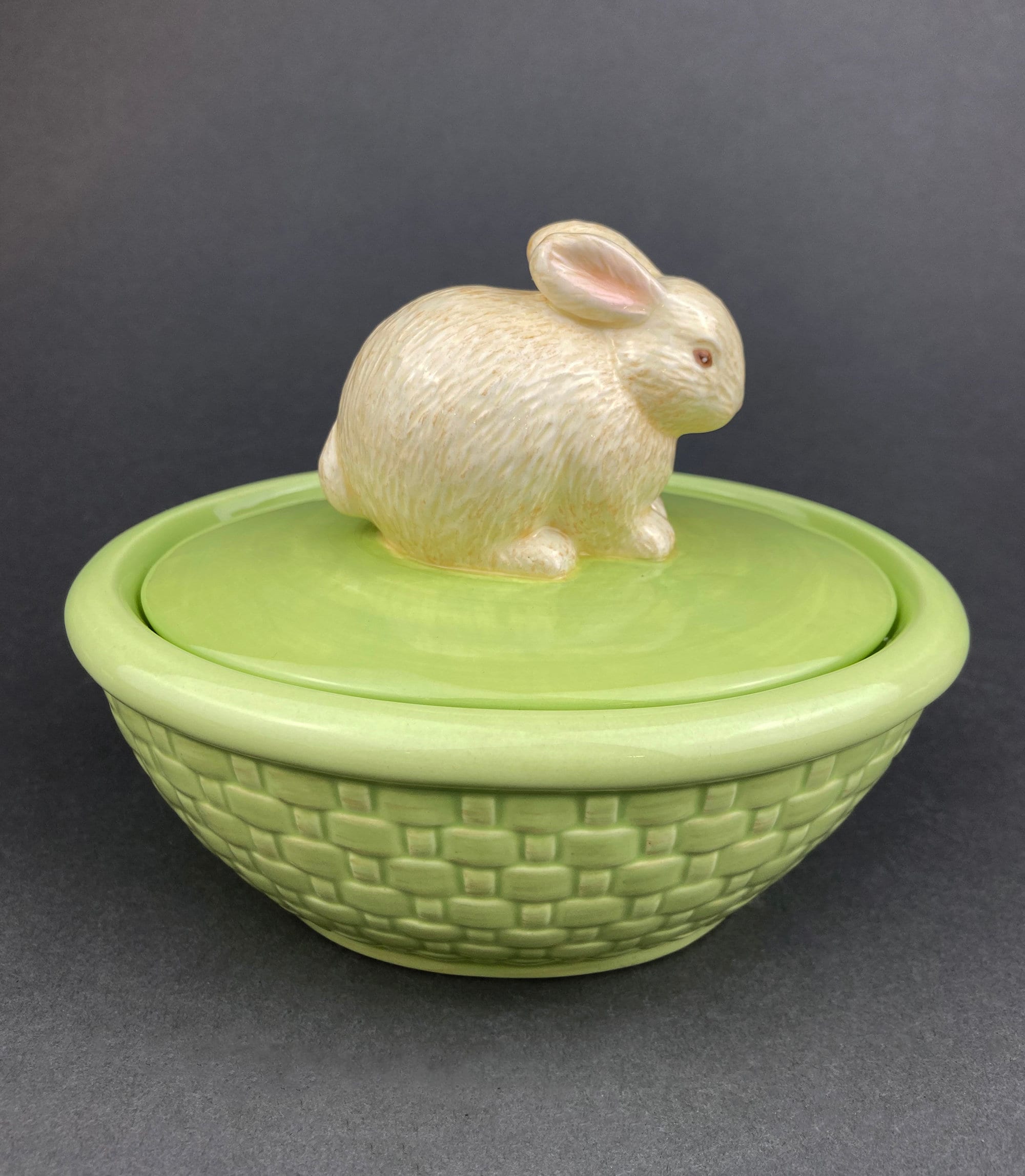 Cute Boy and Girl Bunnies Egg Cups. Rabbits with Blue and Pink Baskets. Set of Two Serving Dishes. Easter/Spring Celebration.