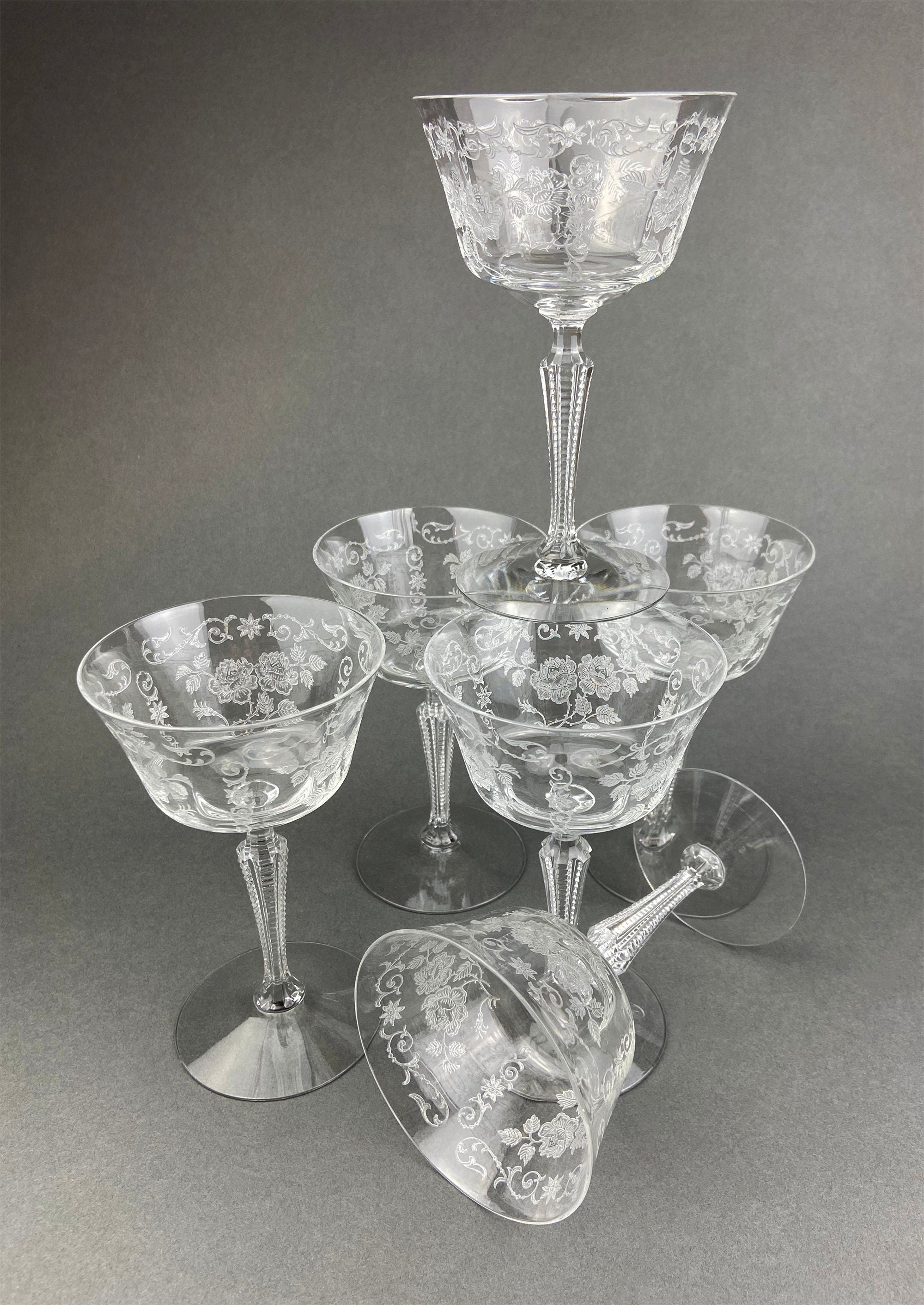 Fostoria Etched Midnight Rose Crystal Sherbet Glasses – Set of 6