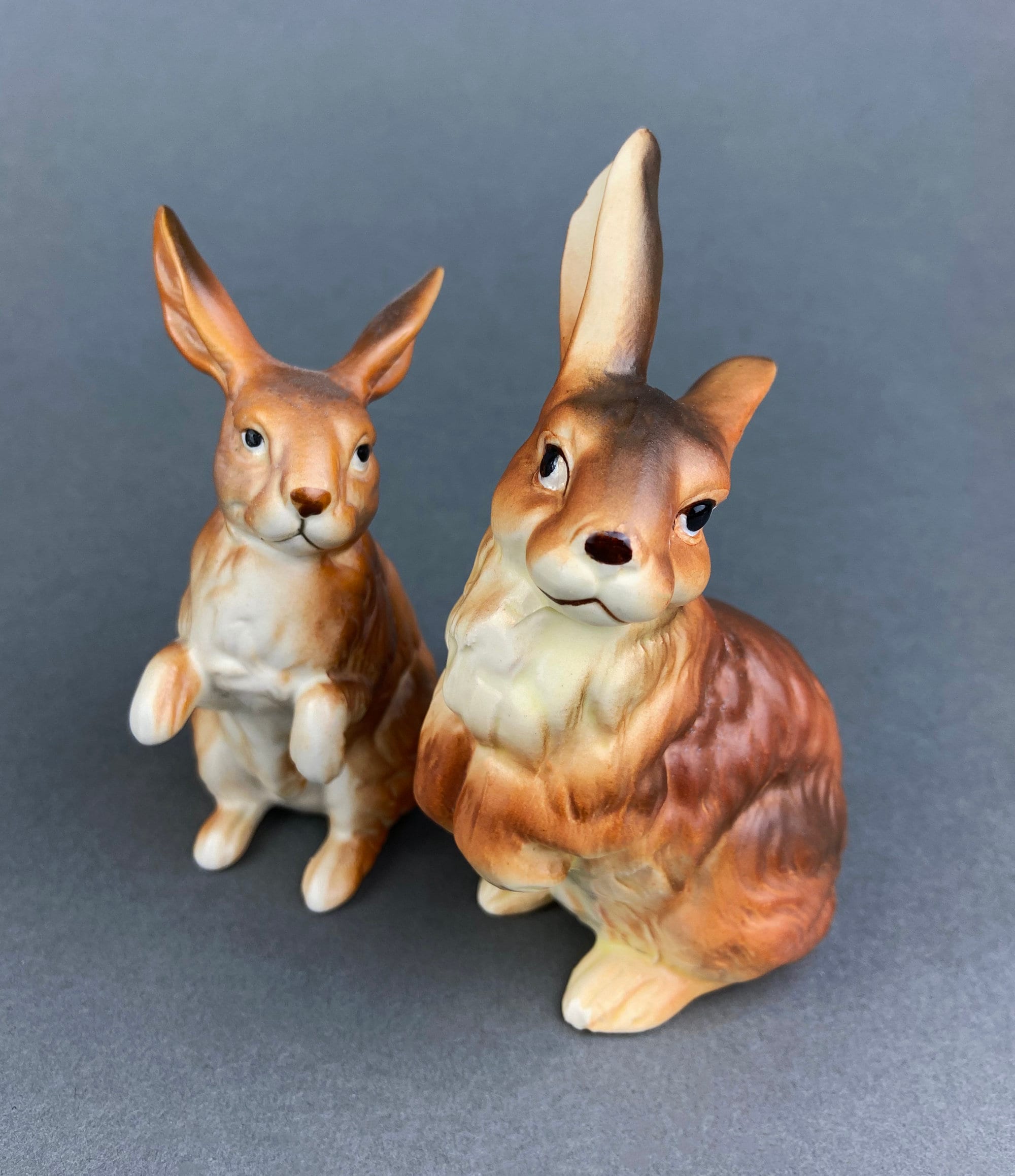 Vintage Bunny Figurines. Pair of Hand Painted Porcelain Rabbits. Spring and Easter Celebration. Collectible Figurines.