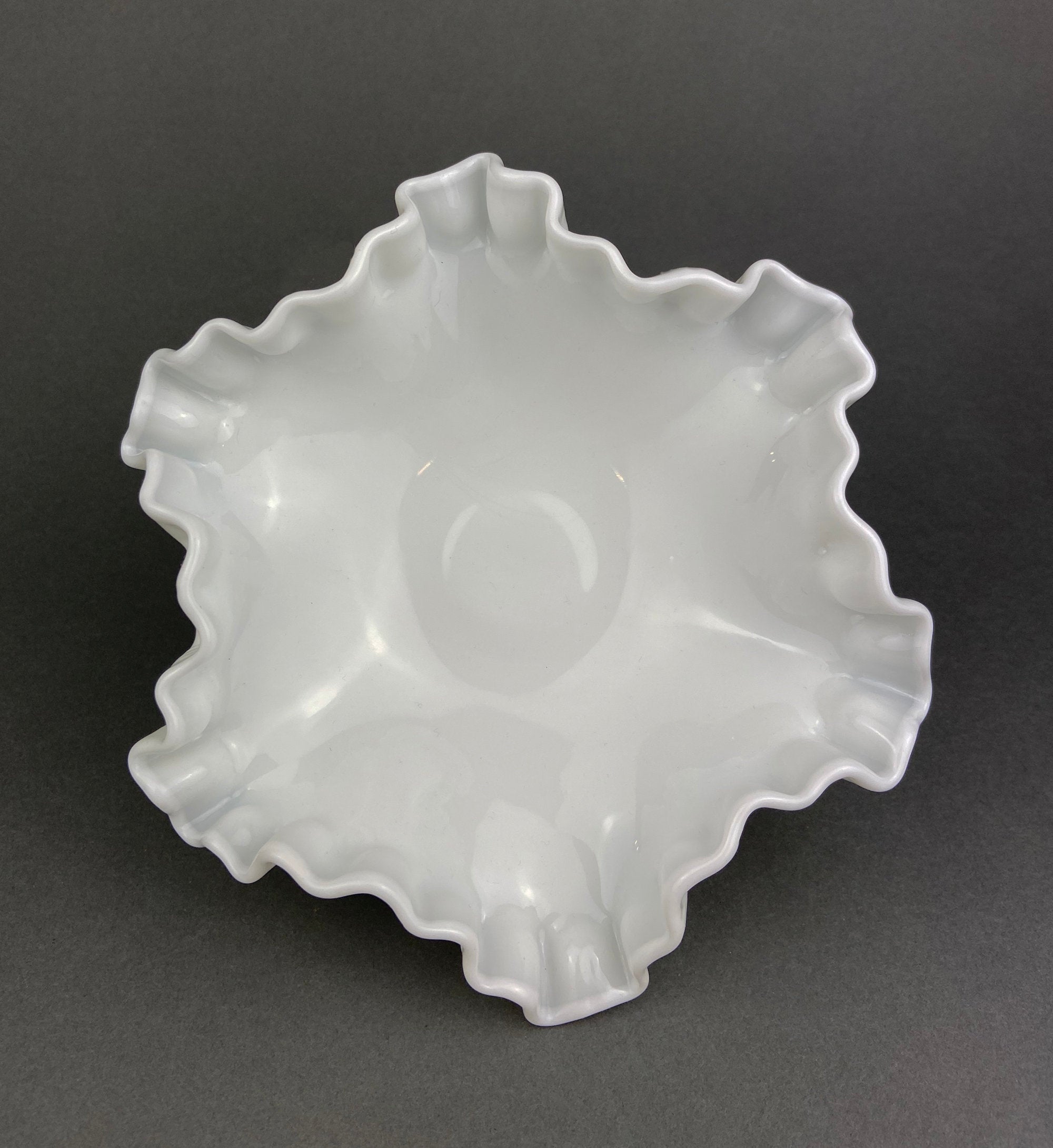 Vintage Milk Glass Footed Candy Bowl, Grape Motif, Ruffled Rim