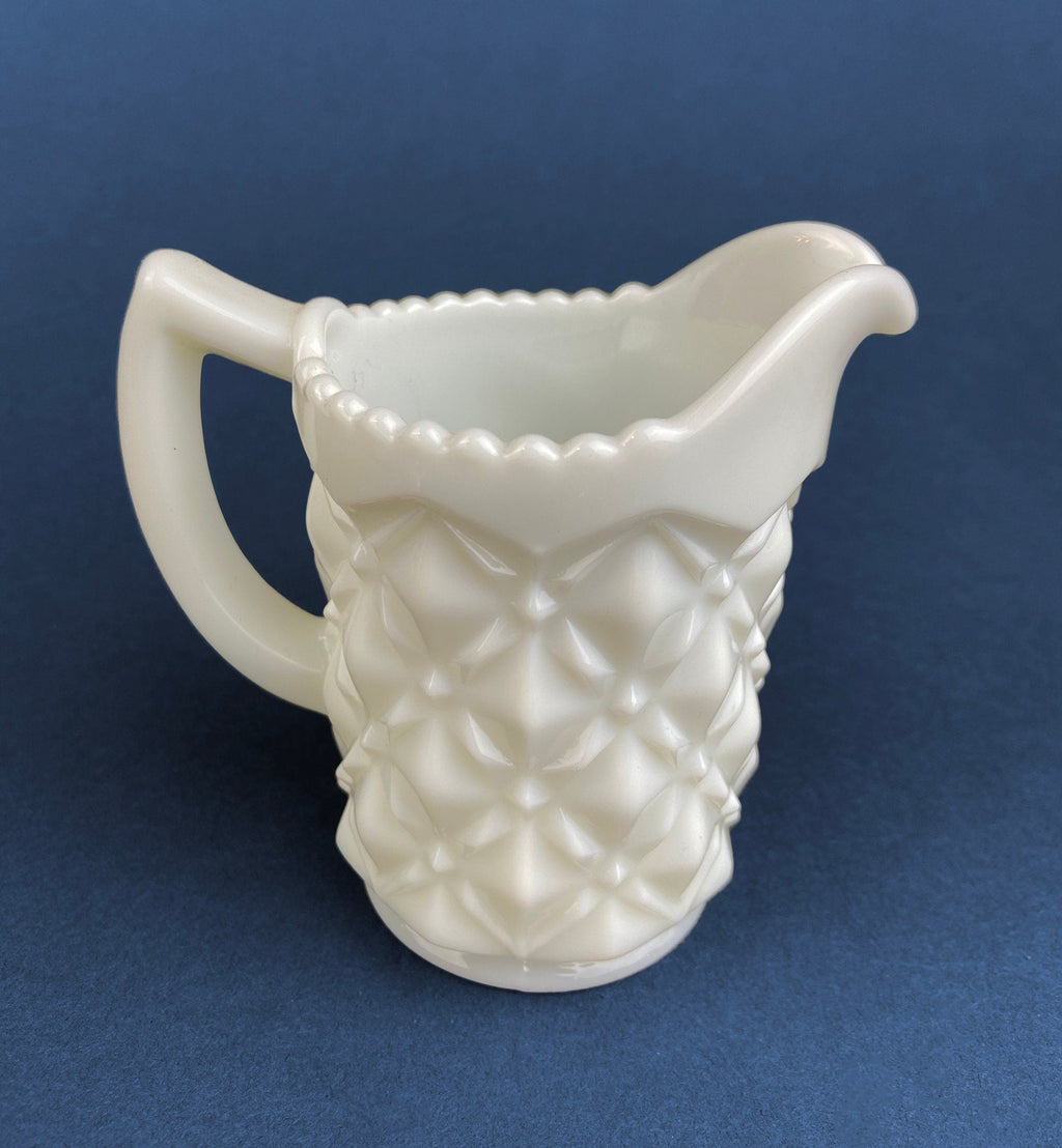 Milk Glass Creamer with 3D Leaf Motif & Scalloped Edge