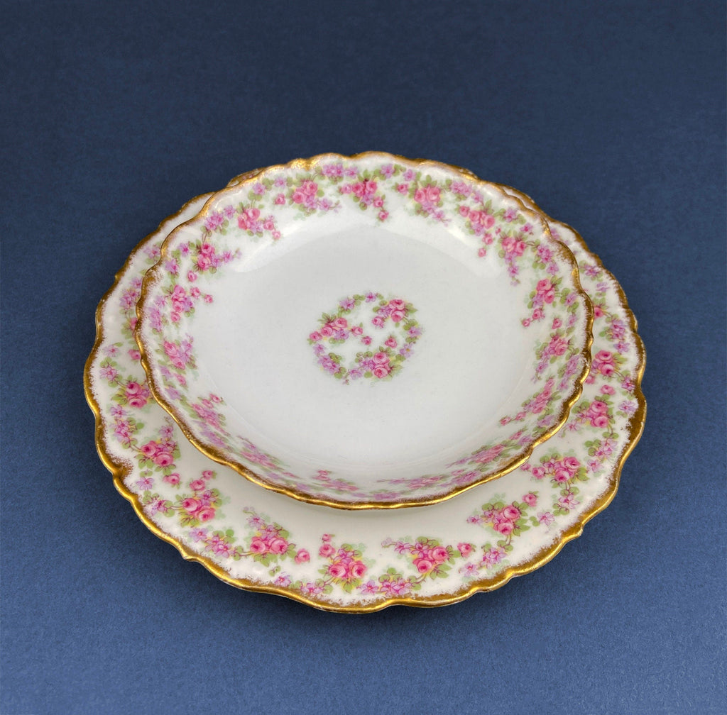 Limoges Elite Pink Rose Salad Plates with Scalloped Rim – Set of 5