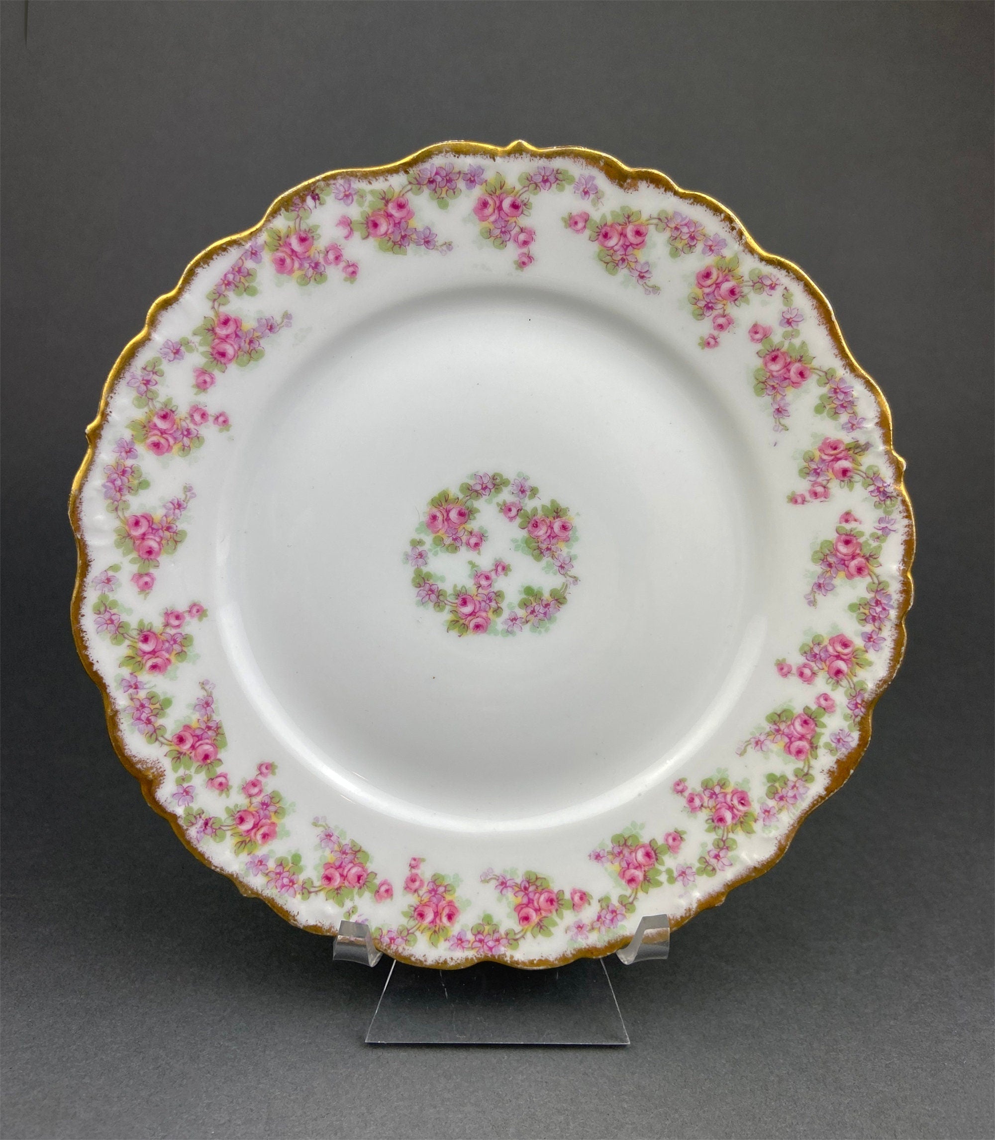 Limoges Elite Pink Rose Salad Plates with Scalloped Rim – Set of 5