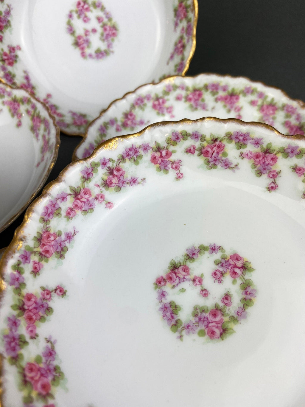 Limoges Elite Pink Rose Salad Plates with Scalloped Rim – Set of 5