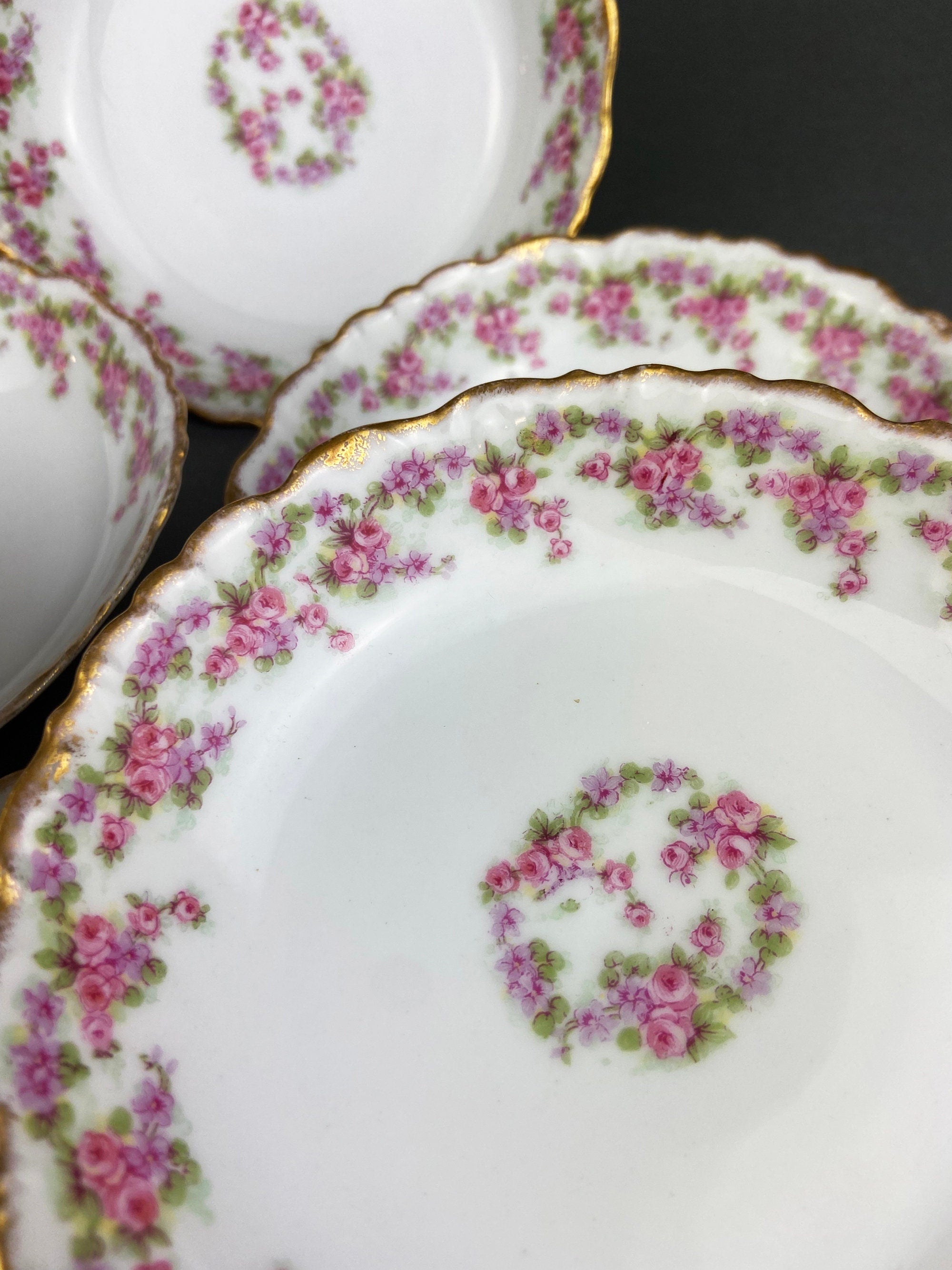 Limoges Elite Pink Rose Salad Plates with Scalloped Rim – Set of 5