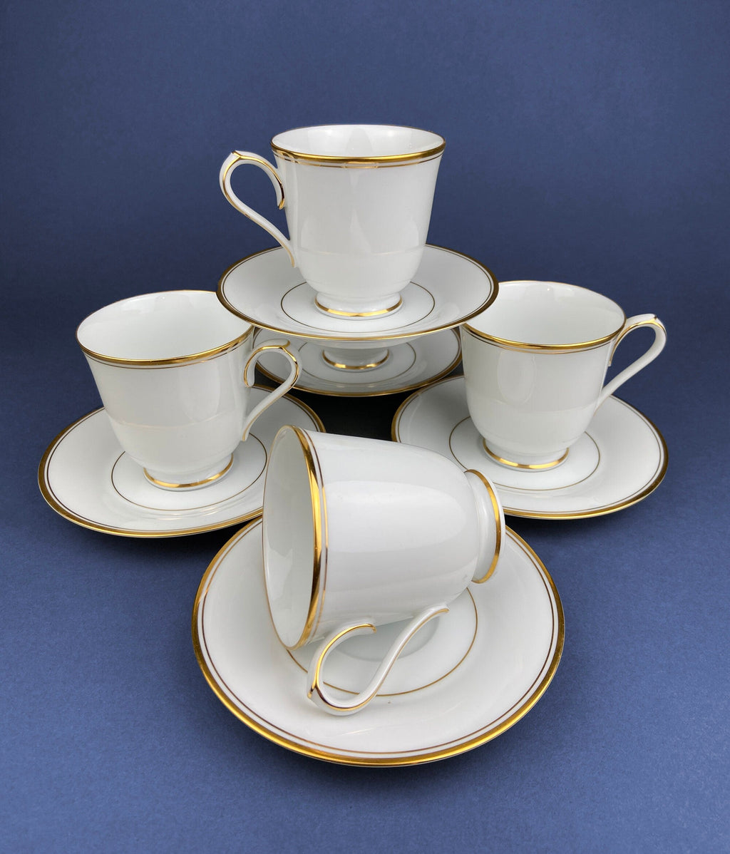 Noritake Queen’s Gold Tea Cup & Saucer – White with Gold Rim