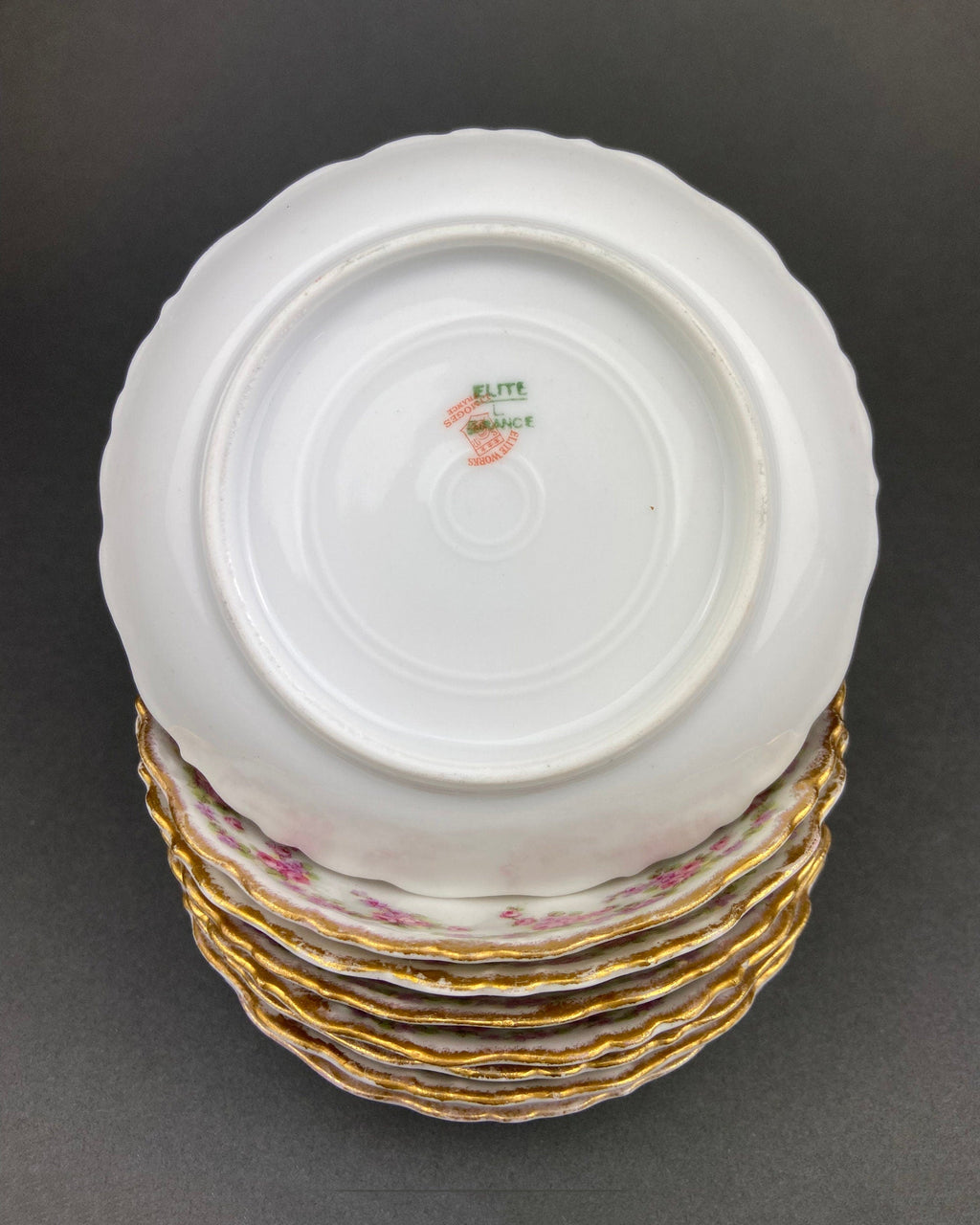 Limoges Elite Berry Bowls – Pink Roses & Scalloped Rim, Set of 8