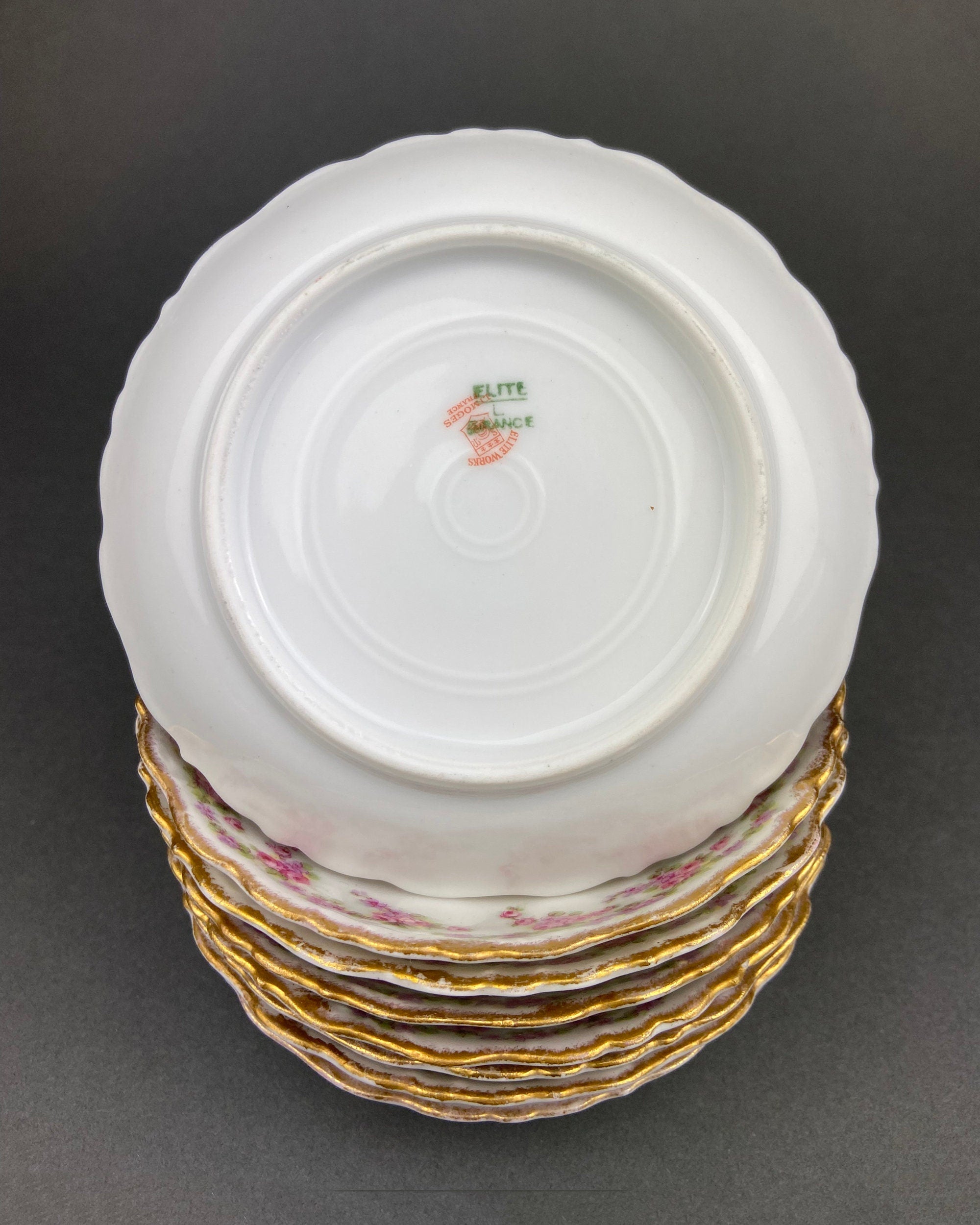 Limoges Elite Berry Bowls – Pink Roses & Scalloped Rim, Set of 8