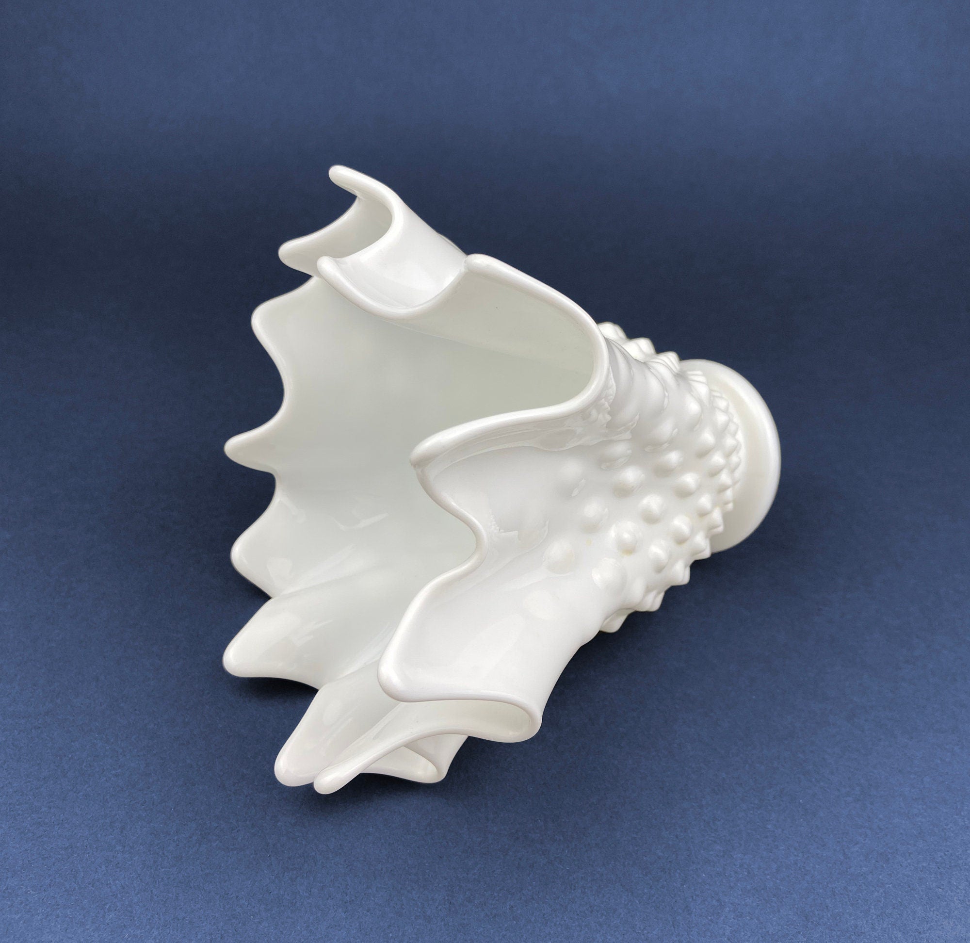 Vintage Milk Glass Splash Vase. Hobnail Vase  with Pinched Edge for Growing Ivy.  Wedding or Home Decor.