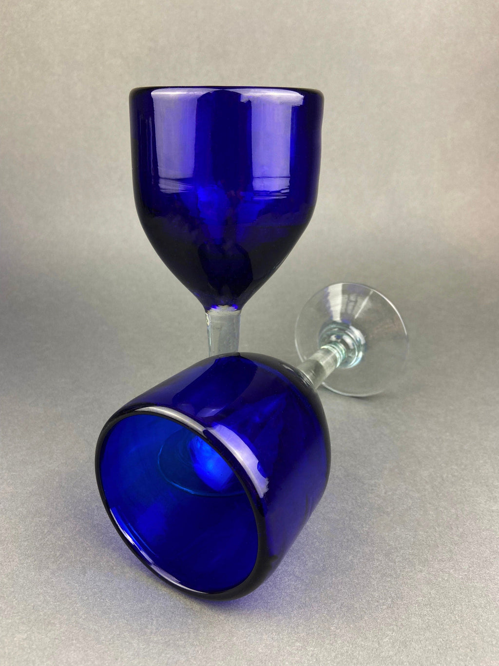 Cobalt Blue Hand-Blown Stemmed Glasses – Set of 6