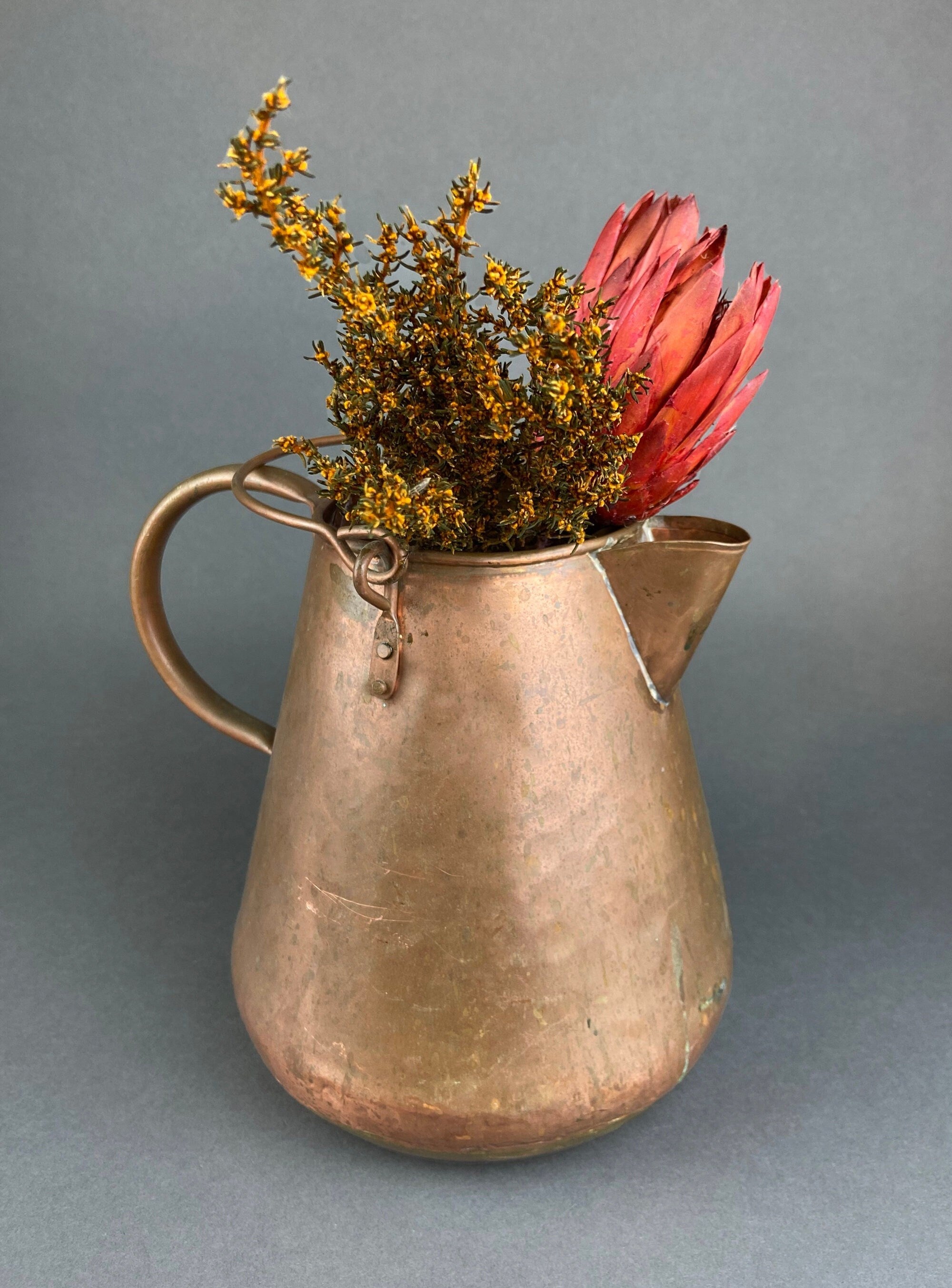 Vintage Hand Hammered Copper Jug. Primitive Pitcher. Copper Vase. Water Vessel. Collectible Rustic Home Decor.