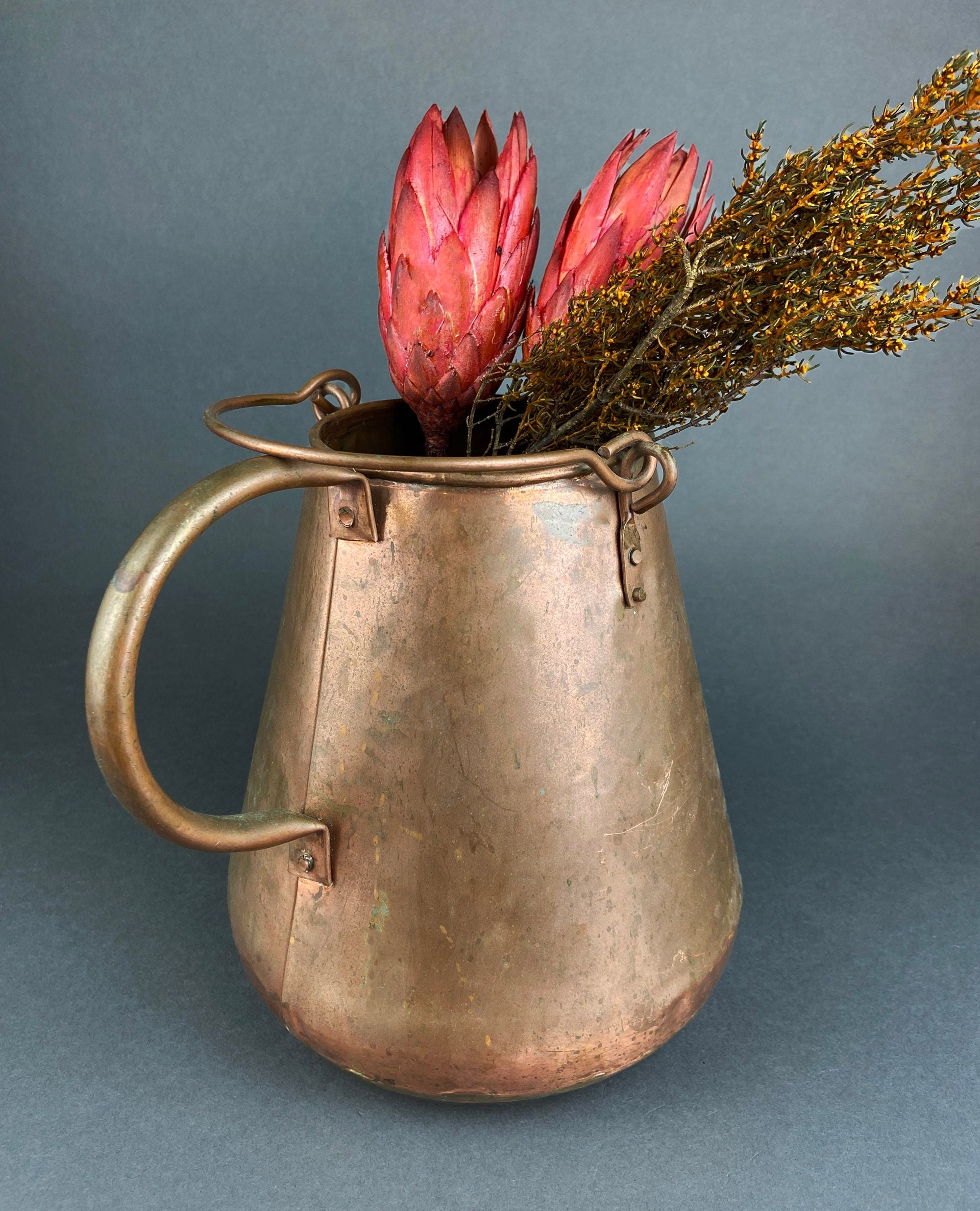 Vintage Hand Hammered Copper Jug. Primitive Pitcher. Copper Vase. Water Vessel. Collectible Rustic Home Decor.