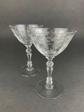 Vintage Fostoria Claret Wine Glasses. Set of Two Chintz Motif Stemware. Fine Dining.