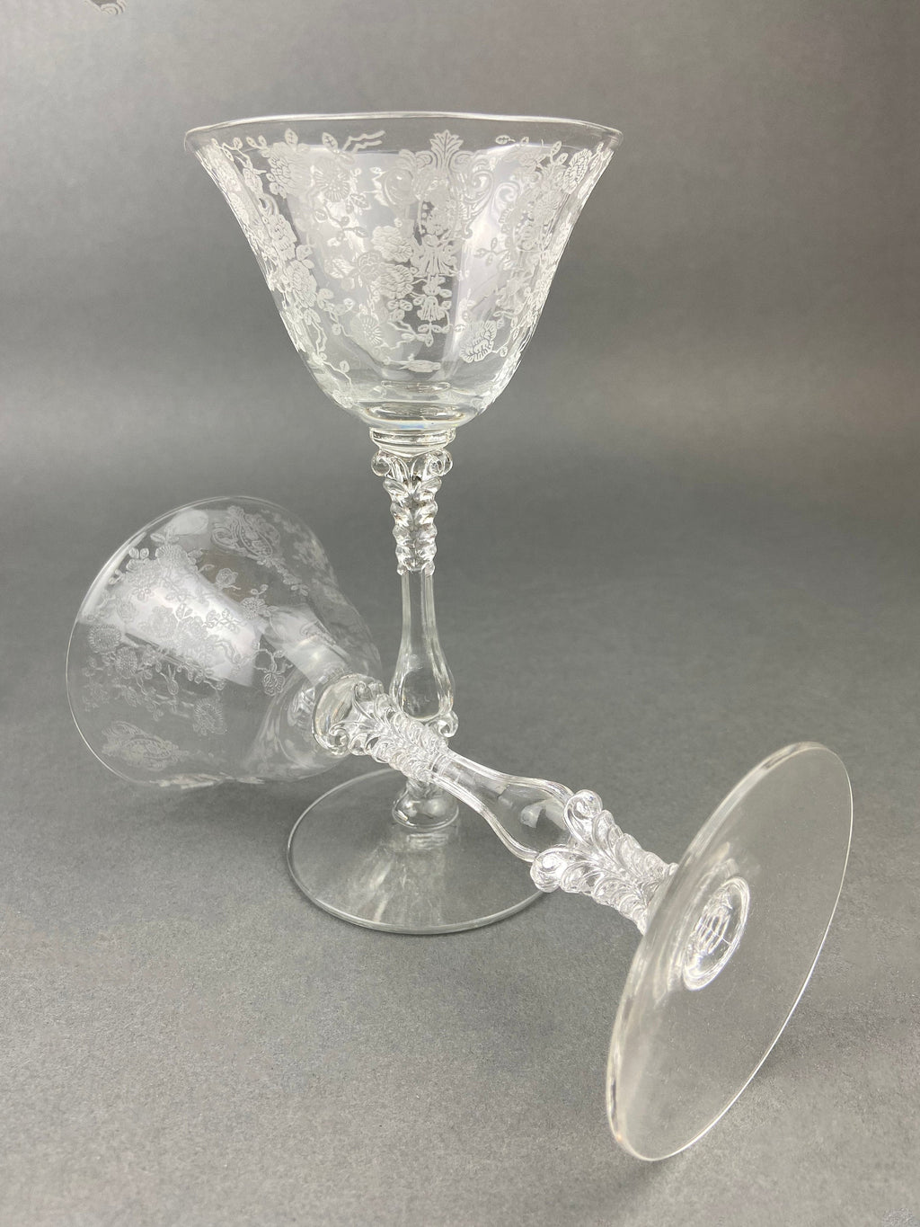 Cambridge Crystal Claret Glasses, Rosepoint Etched Floral Motif, Set of 8