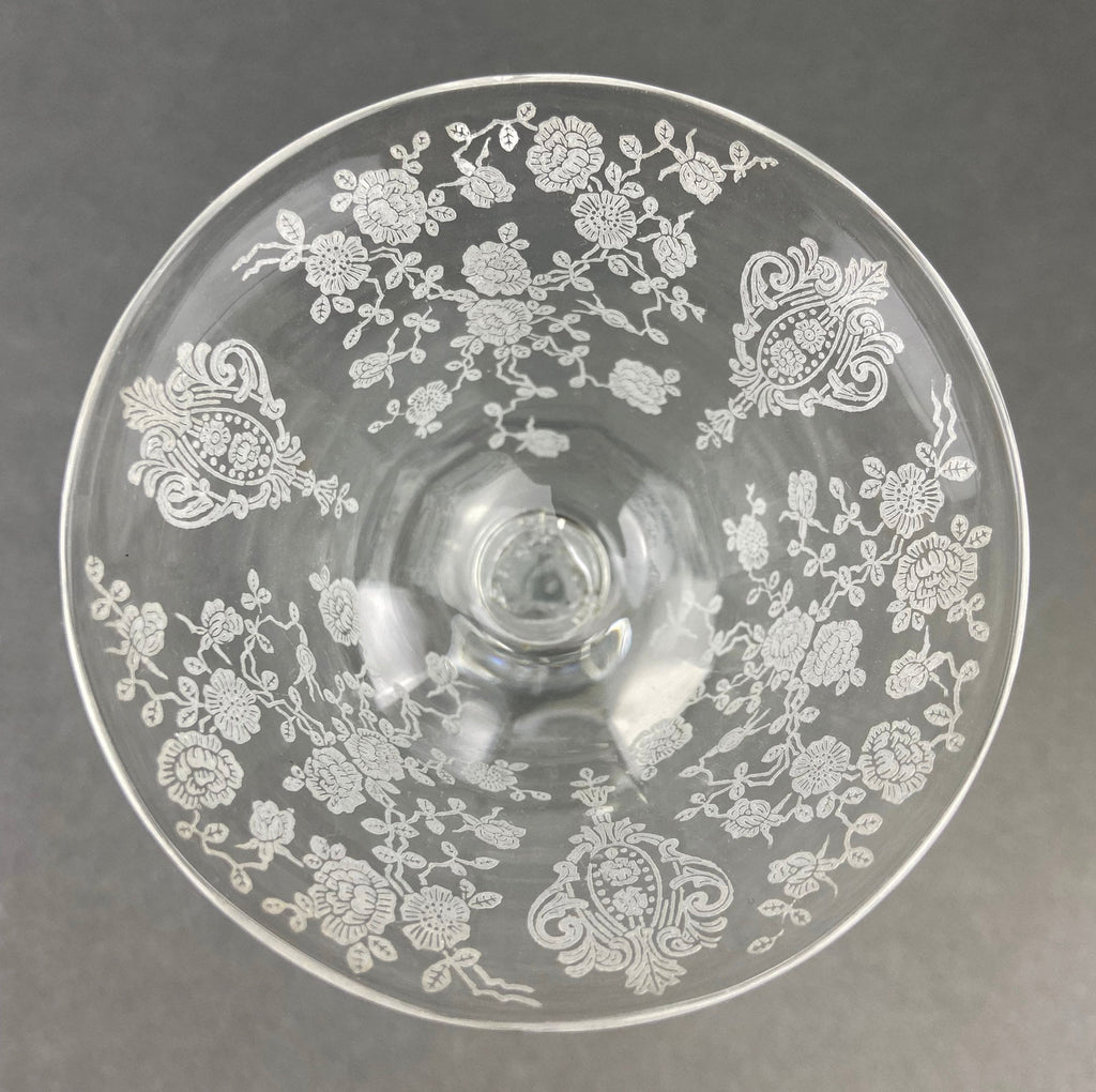 Cambridge Crystal Claret Glasses, Rosepoint Etched Floral Motif, Set of 8