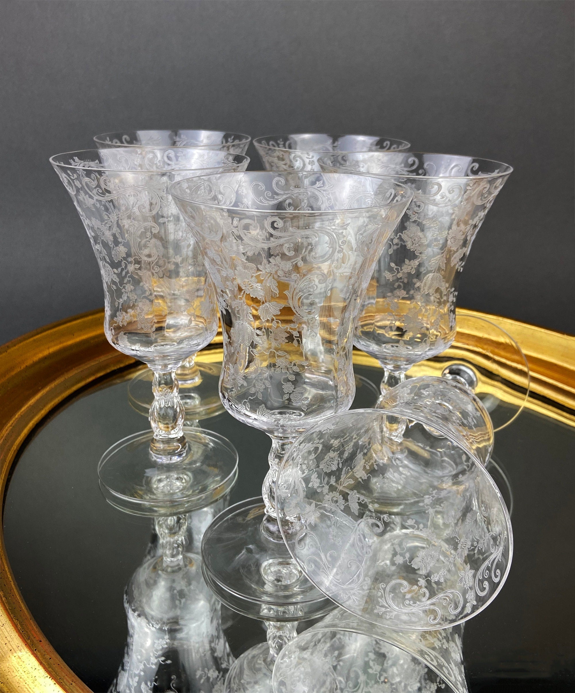 Cambridge Chantilly Etched Crystal Sherbet Glasses – Set of 9