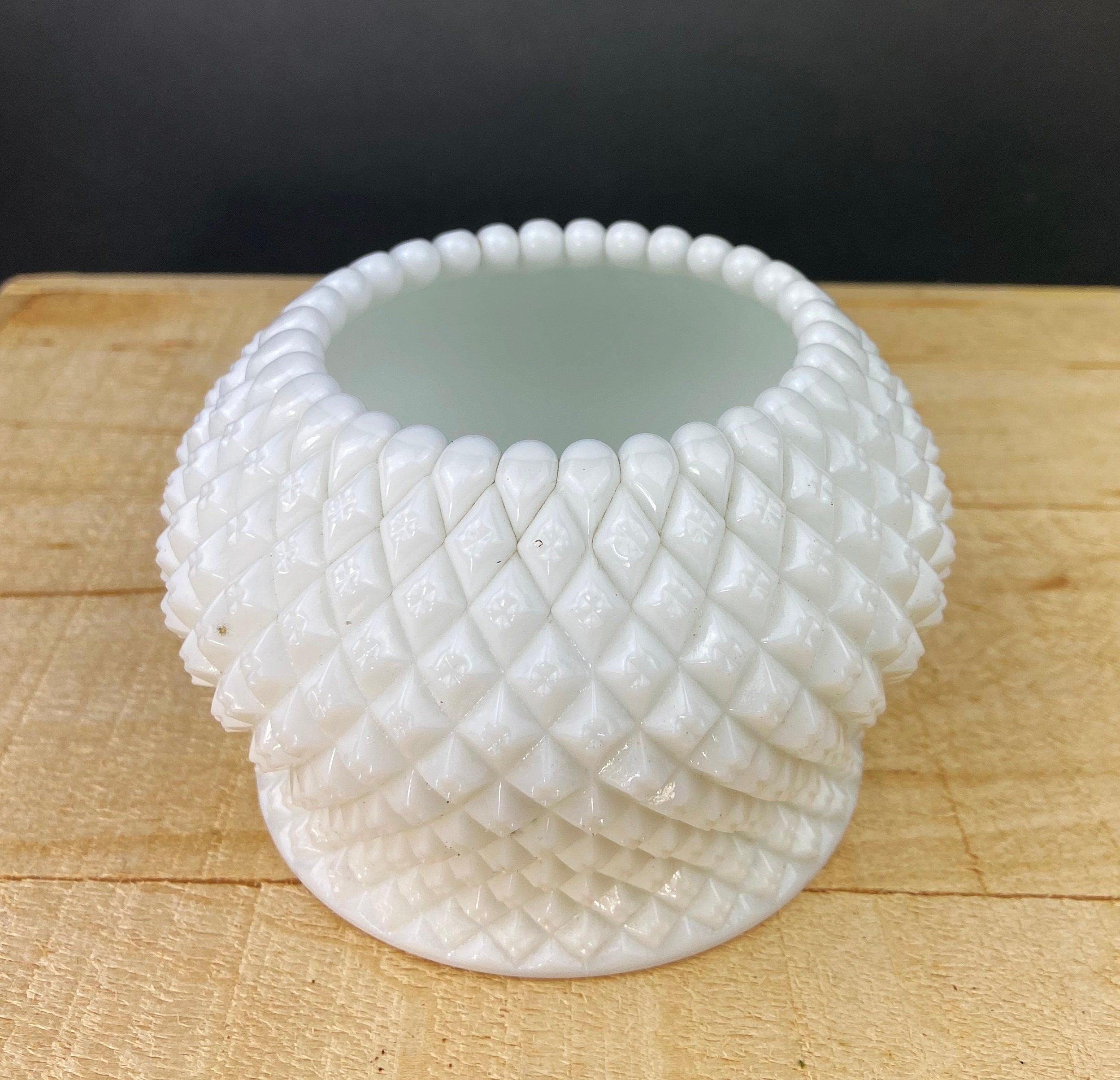 Milk Glass Hobnail Serving Bowl with Plate – Scalloped Rim