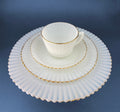 Antique Monax Petalware Opalescent Tea Set Trio. White and Gold Depression Glass Tea Cup, Saucer, Dessert or Salad Plate & Serving Plate.