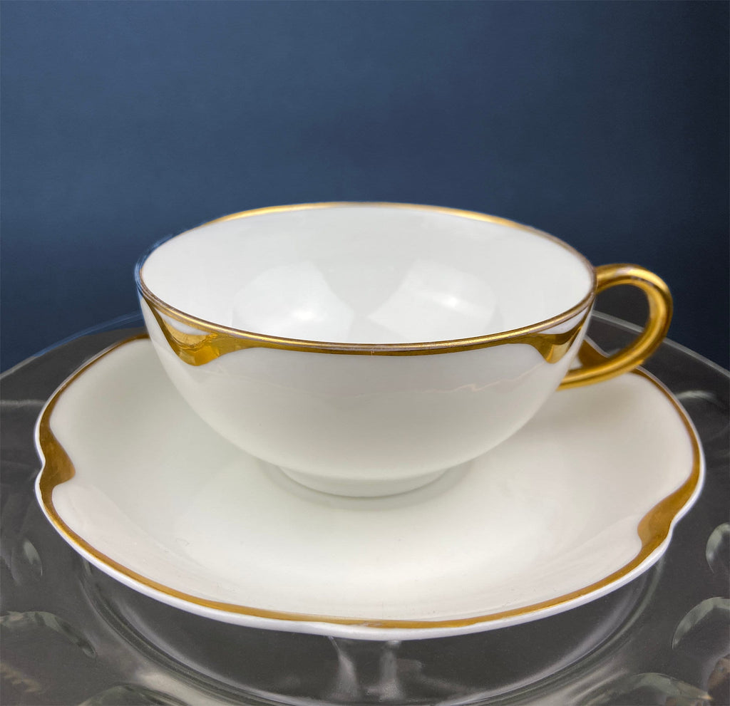 Haviland Limoges Tea Cup & Saucer – Silver Anniversary Pattern, Gold Scalloped Rim