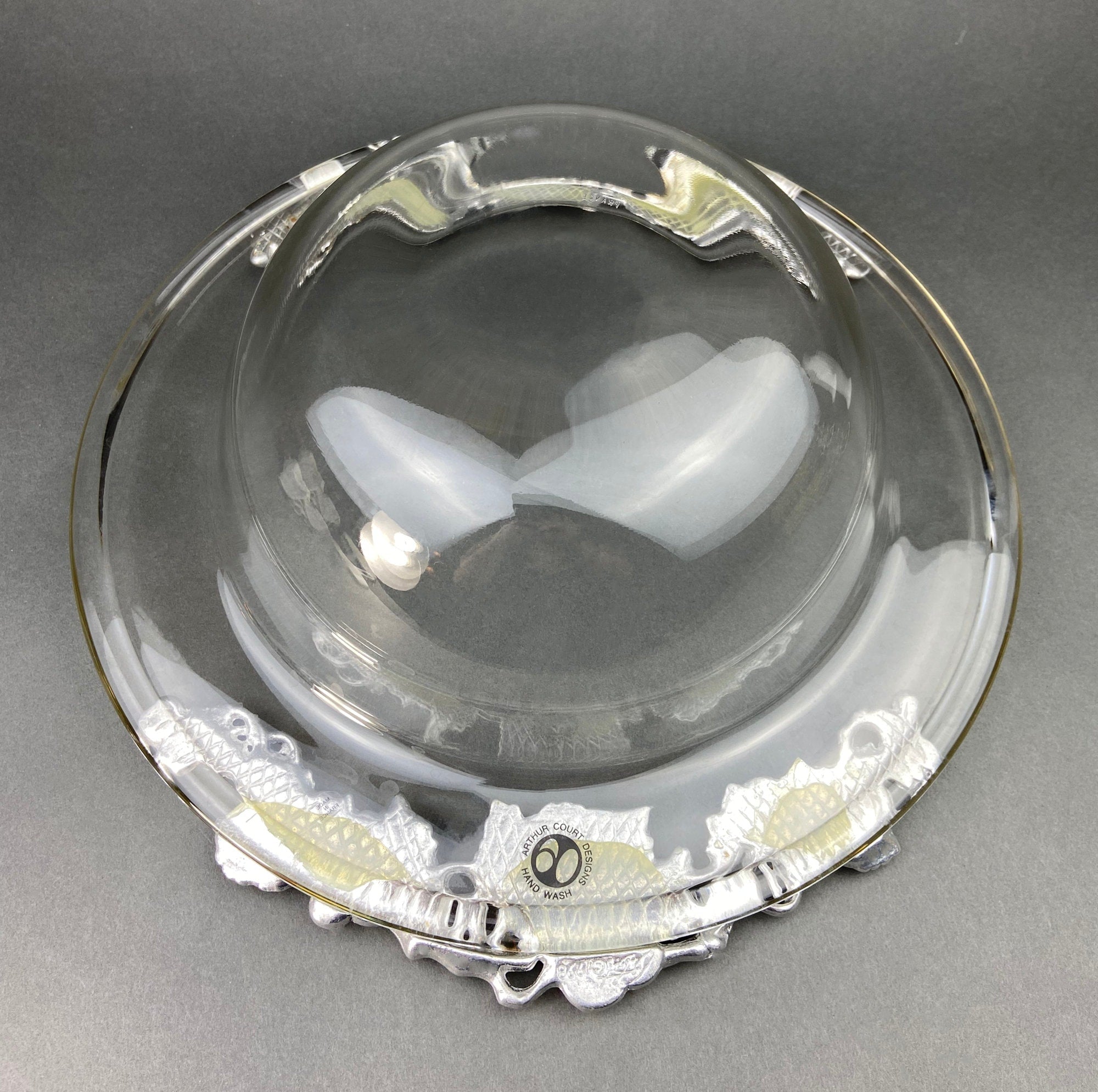 Vintage Extra Large Glass Serving Bowl and Platter with Aluminum Decor. Bowl and Platter Made in France.
