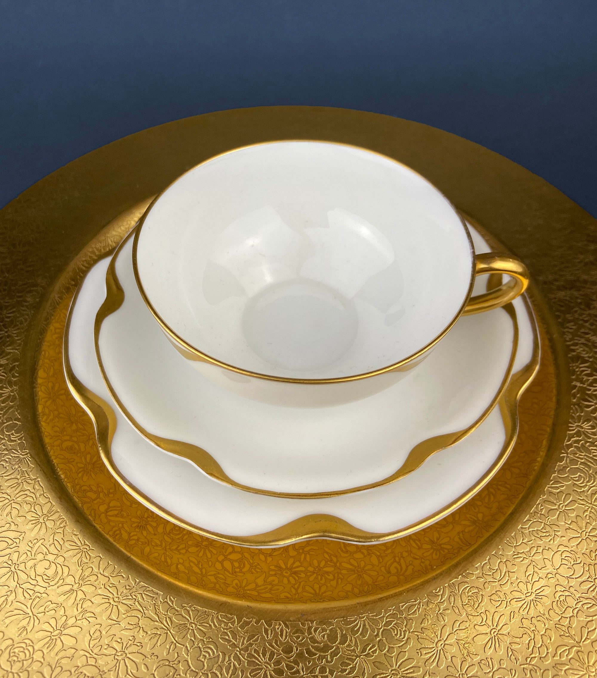 Theodore Haviland Limoges Silver Anniversary Tea Trio – Cup, Saucer & Salad Plate