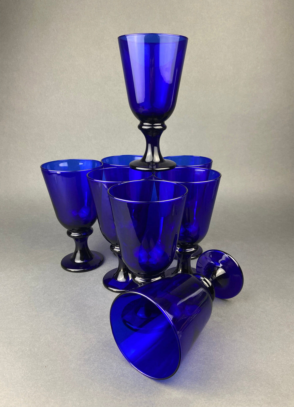 Cobalt Blue Glass Water Goblets, Set of 8