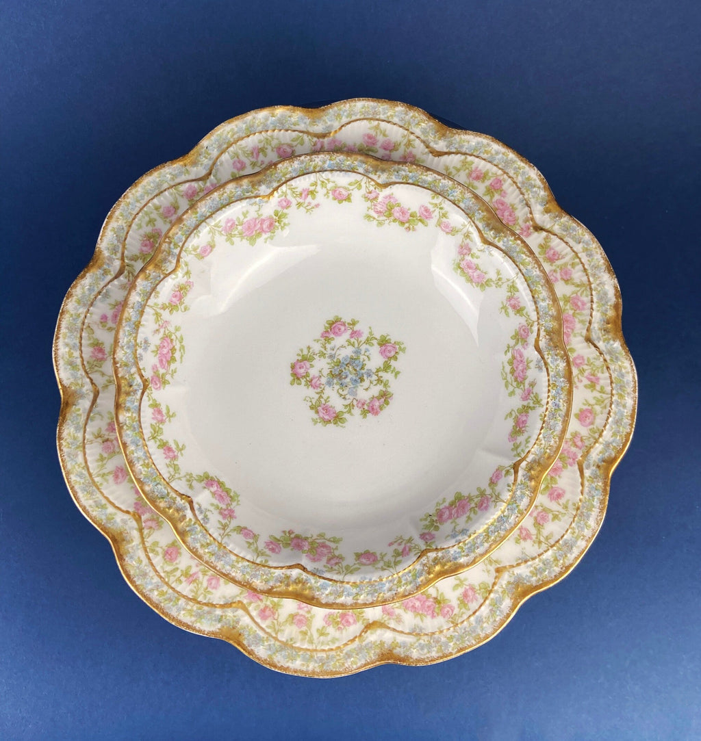 Antique J & C Ovid Bavarian Porcelain Tea Trio – Hand-Painted Rose Garlands