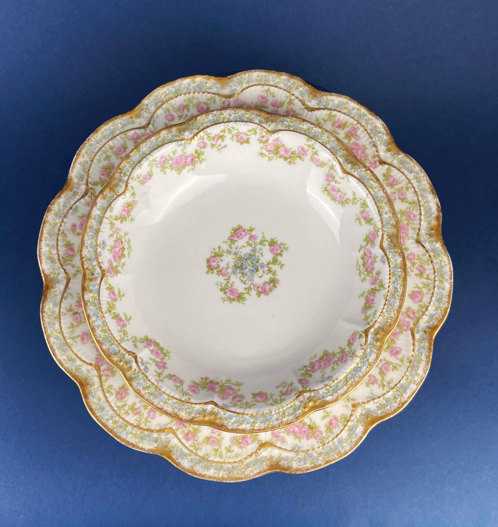 Antique Limoges Elite Porcelain Plates – Rose Garlands & Gold Rim, Set of 2