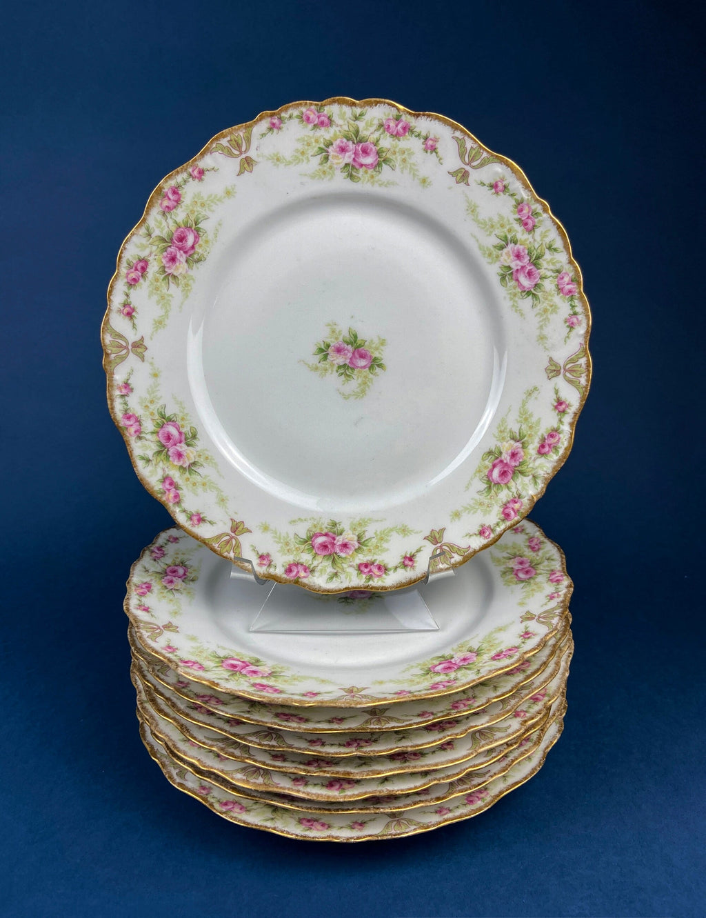 Antique J & C Ovid Bavarian Porcelain Tea Trio – Hand-Painted Rose Garlands