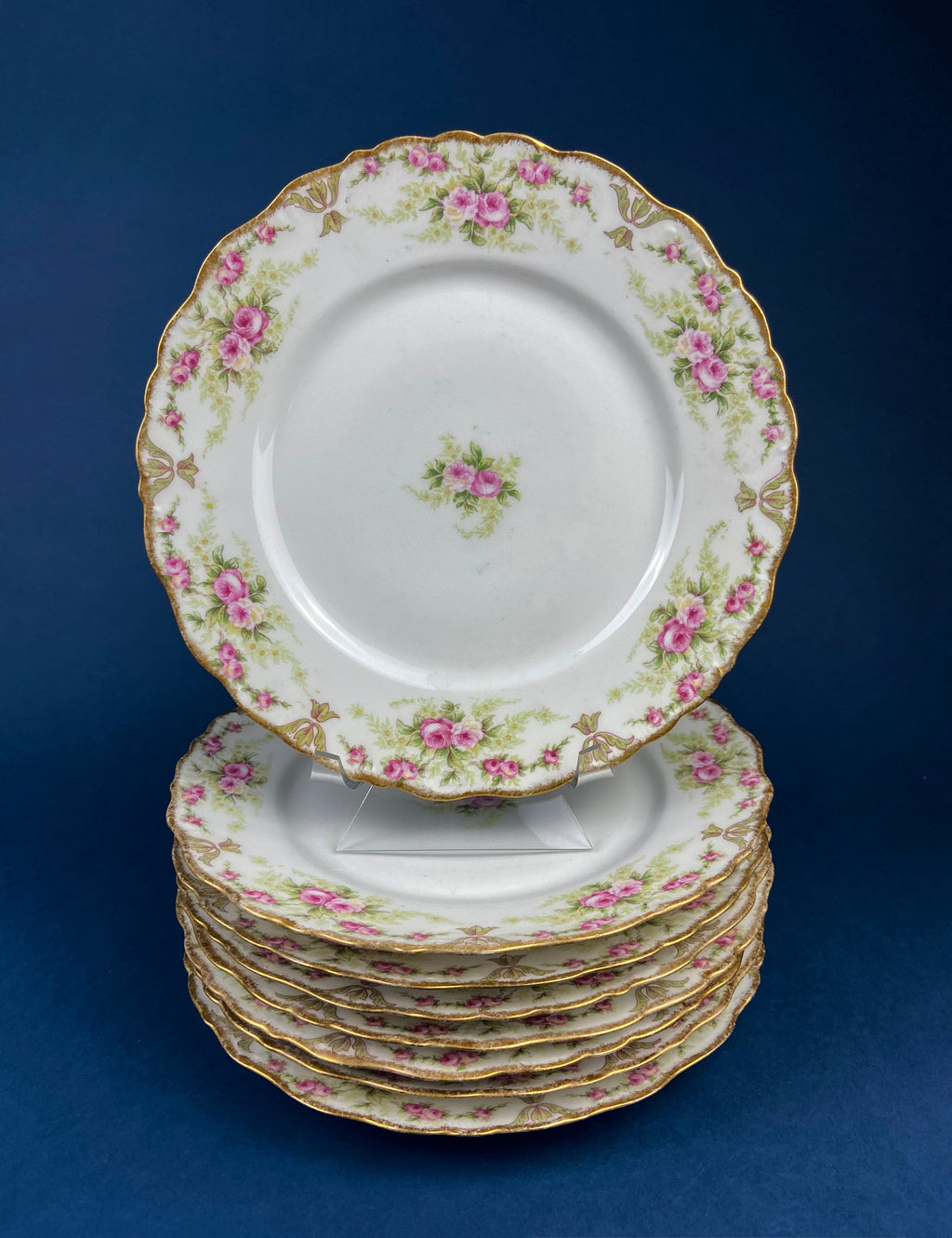 Antique Limoges Elite Porcelain Plates – Rose Garlands & Gold Rim, Set of 2