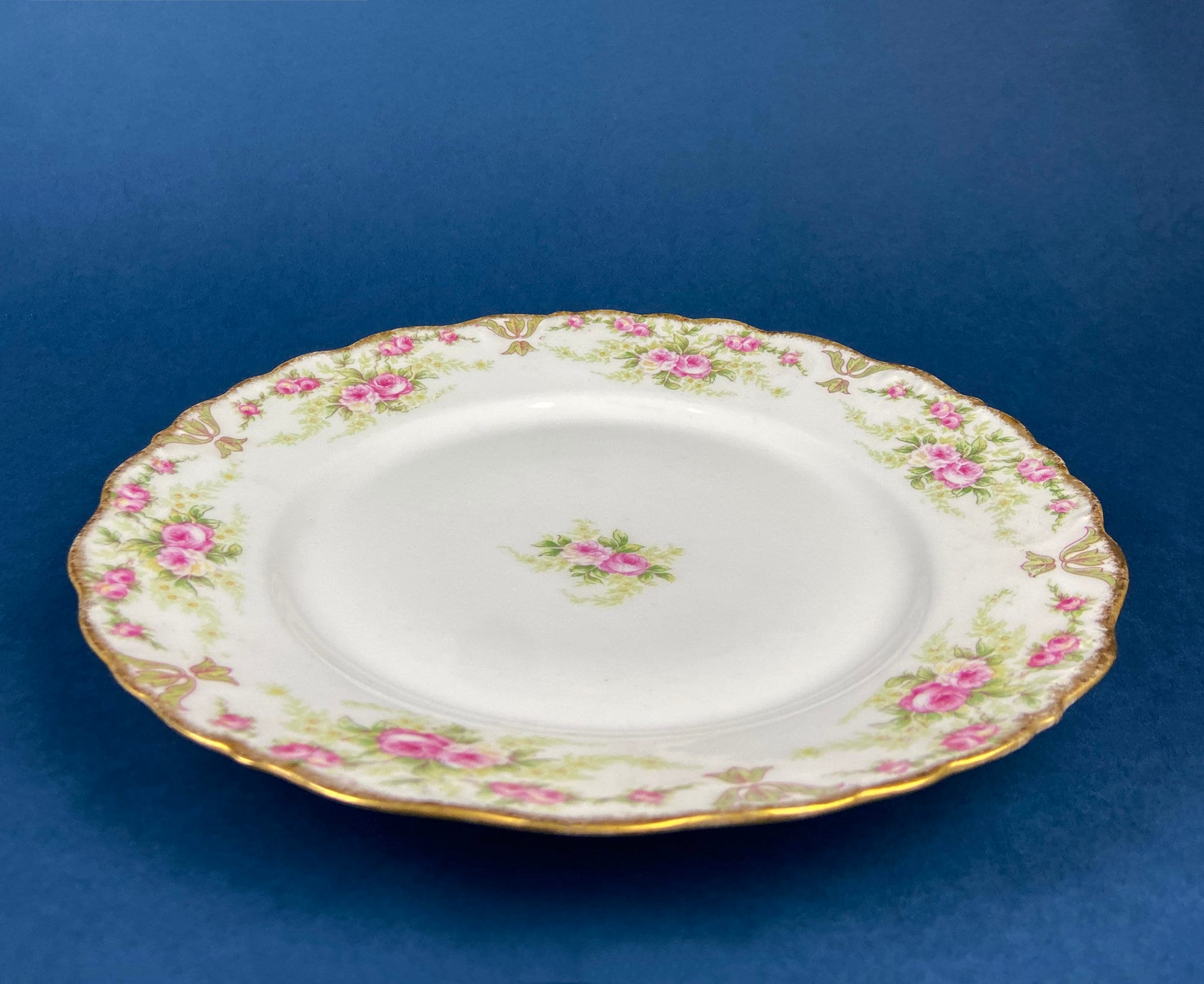 Antique Limoges Elite Porcelain Plates – Rose Garlands & Gold Rim, Set of 2