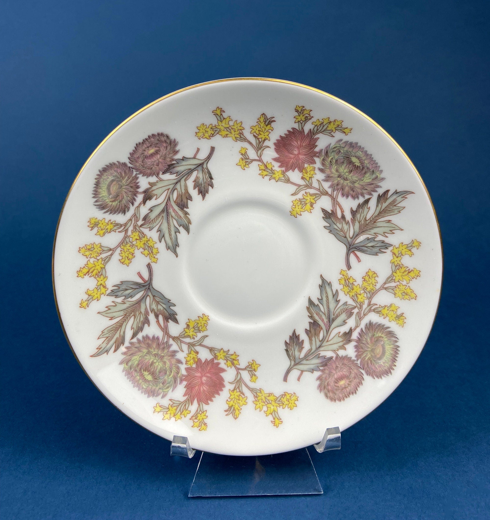 Wedgewood Tea or Coffee Cup with Saucer. Vintage Sophisticated, Fine Bone China with Flower Motif. Made in England. Gift for him or Her.