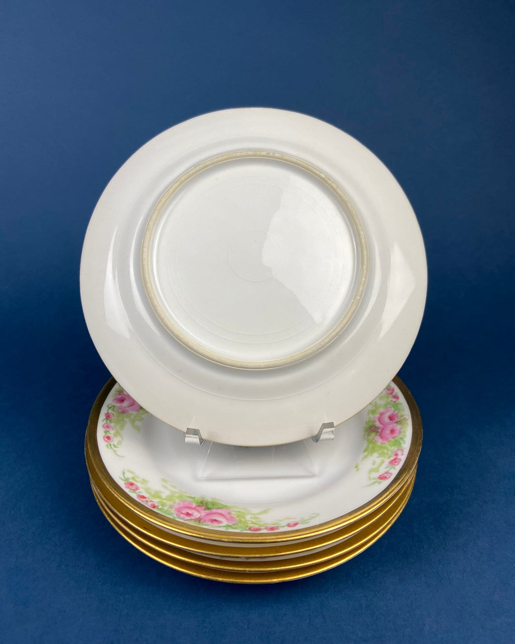 Antique J & C Ovid Bavarian Porcelain Tea Trio – Hand-Painted Rose Garlands