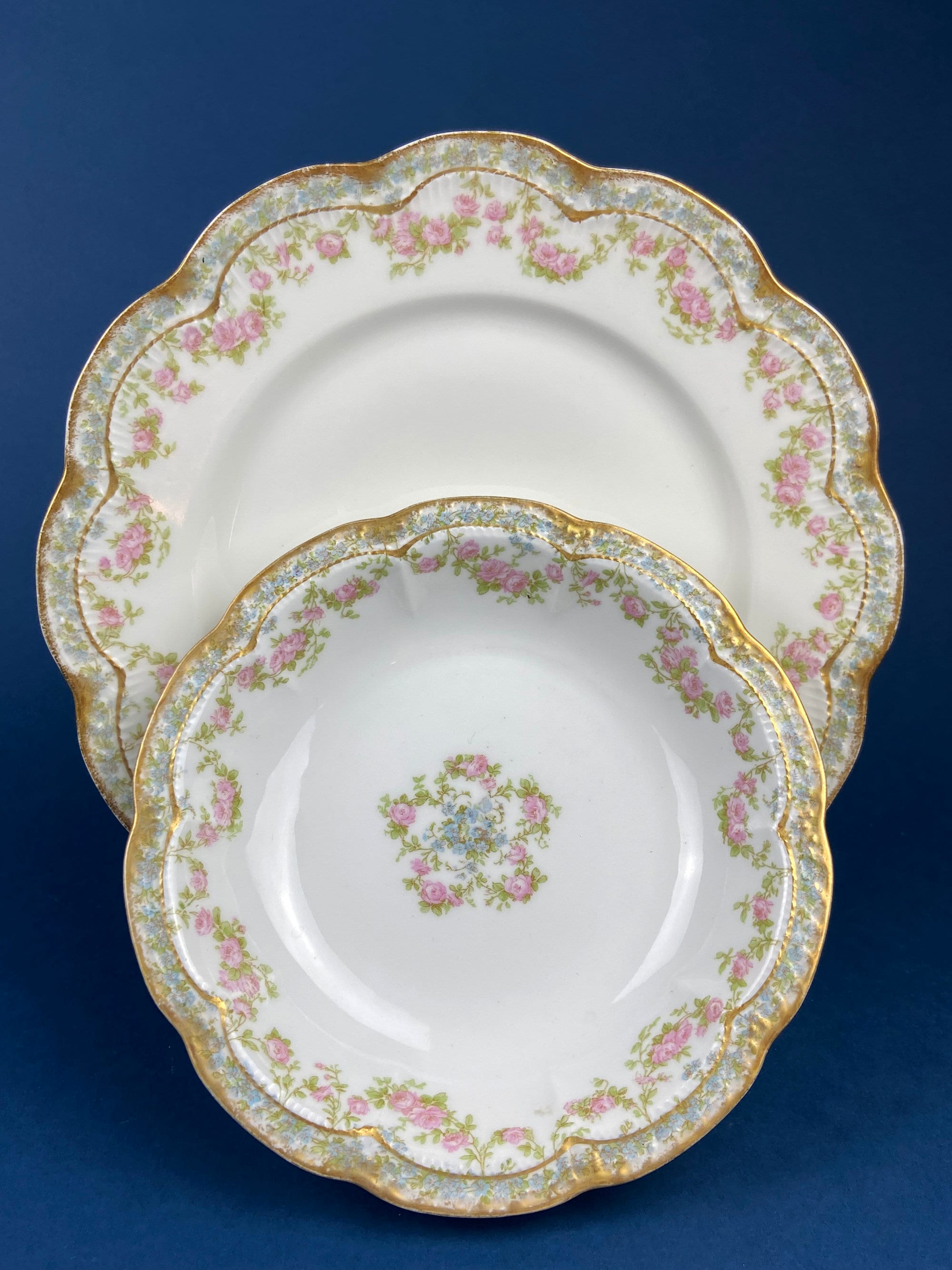 Antique J & C Ovid Bavarian Porcelain Tea Trio – Hand-Painted Rose Garlands