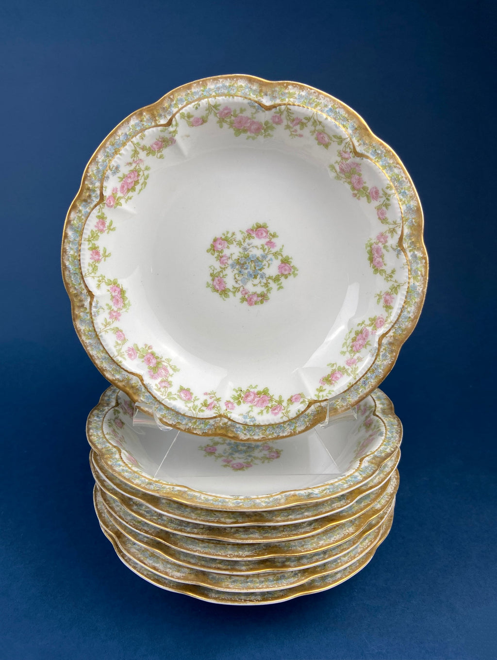 Antique Limoges Elite Porcelain Plates – Rose Garlands & Gold Rim, Set of 2