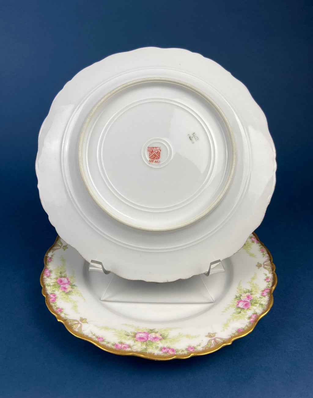 Antique Limoges Elite Porcelain Plates – Rose Garlands & Gold Rim, Set of 2