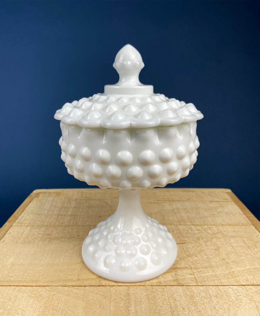 Milk Glass Hobnail Serving Bowl with Plate – Scalloped Rim