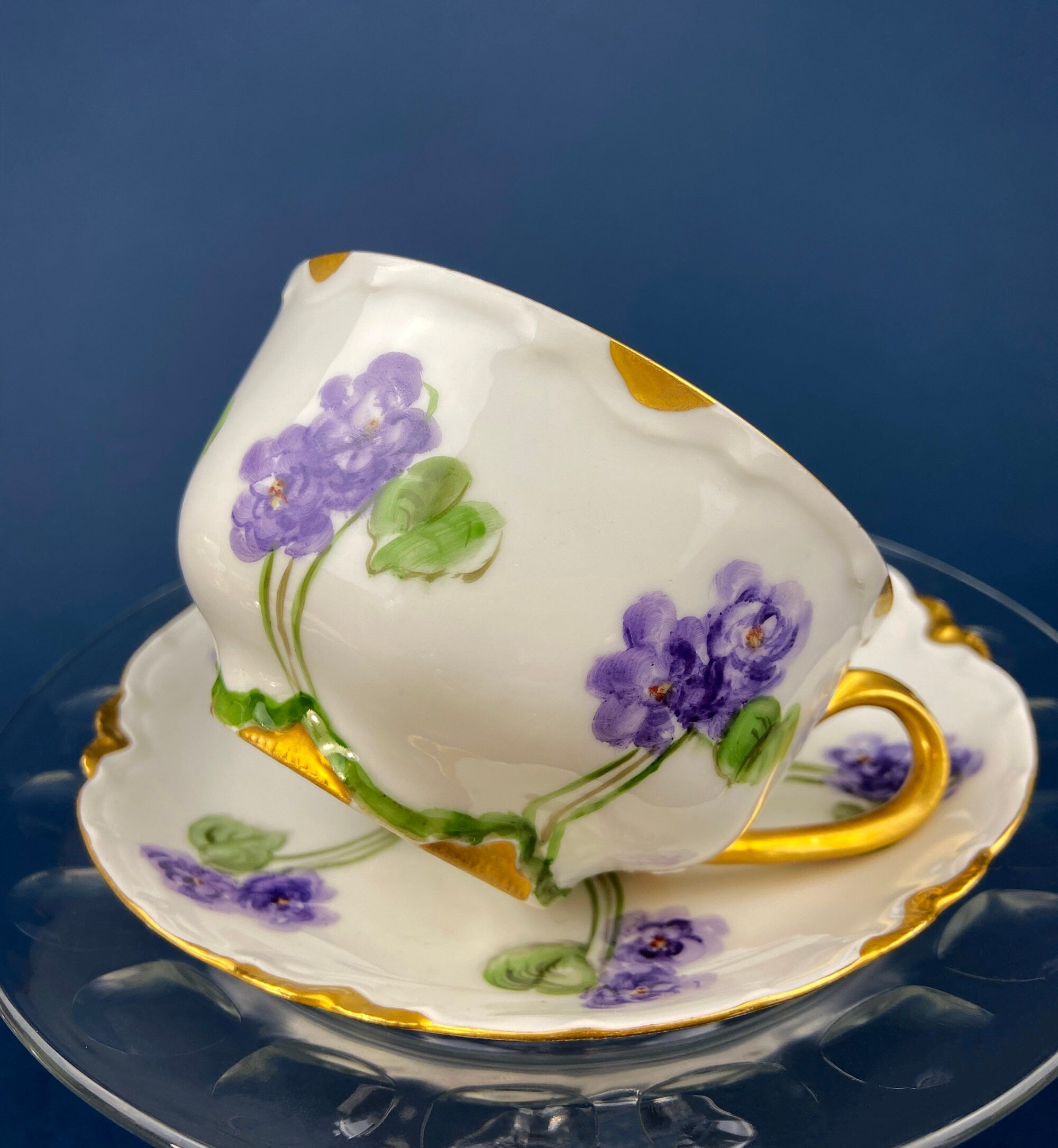 Haviland Limoges Tea Cup & Saucer – Hand-Painted Violet Clusters
