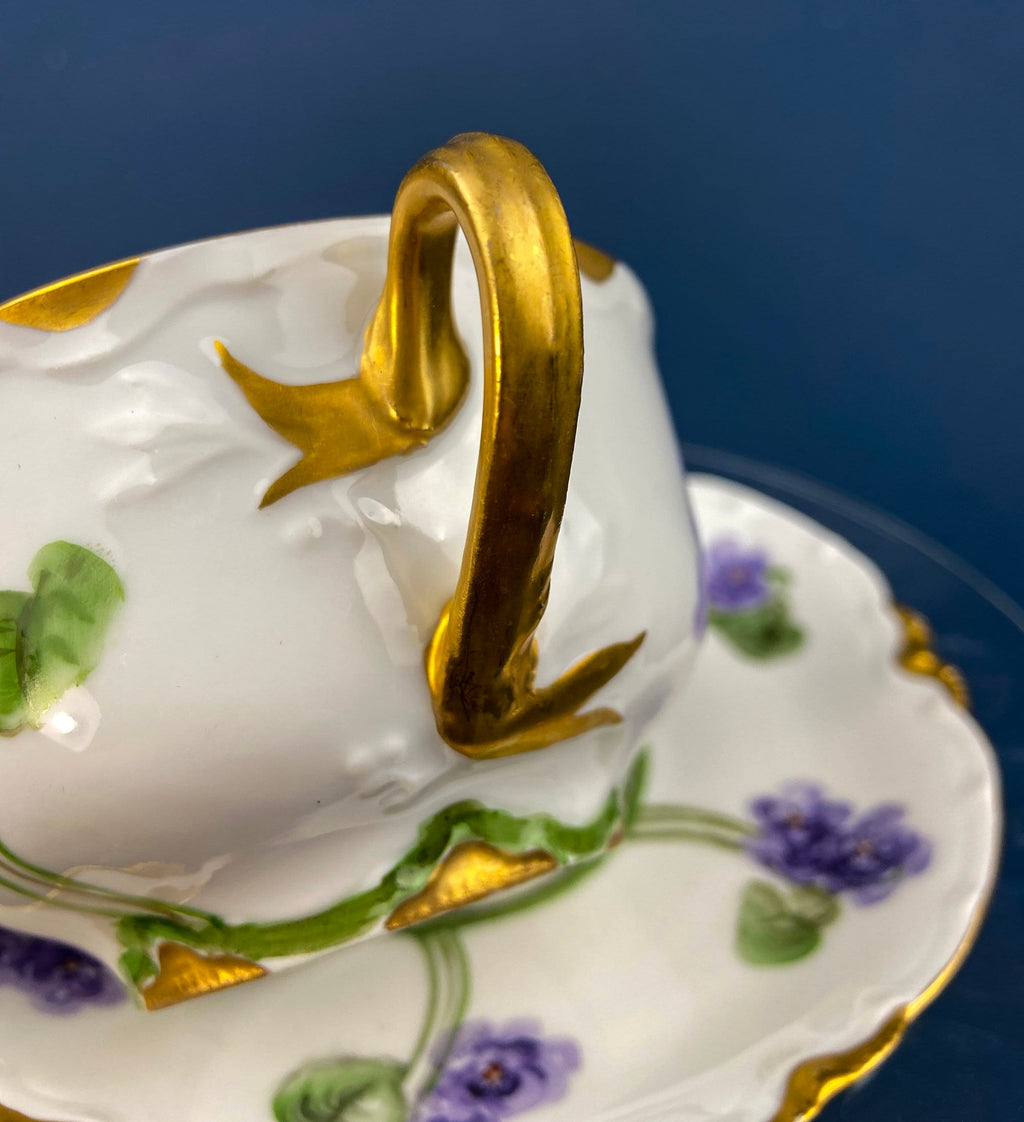 Haviland Limoges Tea Cup & Saucer – Hand-Painted Violet Clusters