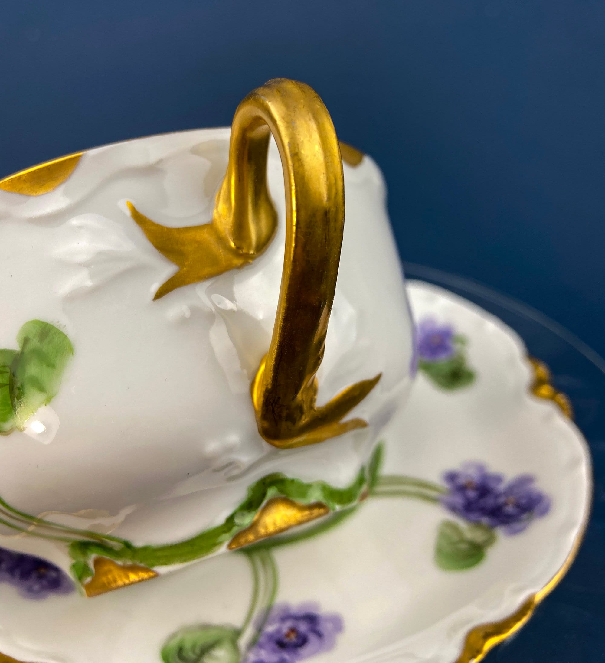 Haviland Limoges Tea Cup & Saucer – Hand-Painted Violet Clusters
