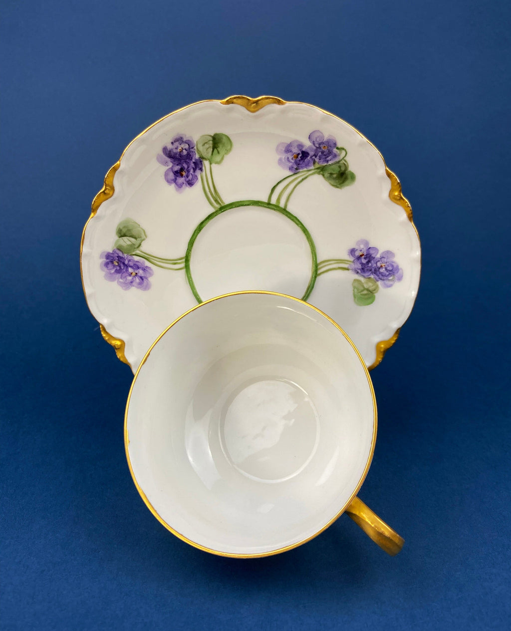 Haviland Limoges Tea Cup & Saucer – Hand-Painted Violet Clusters