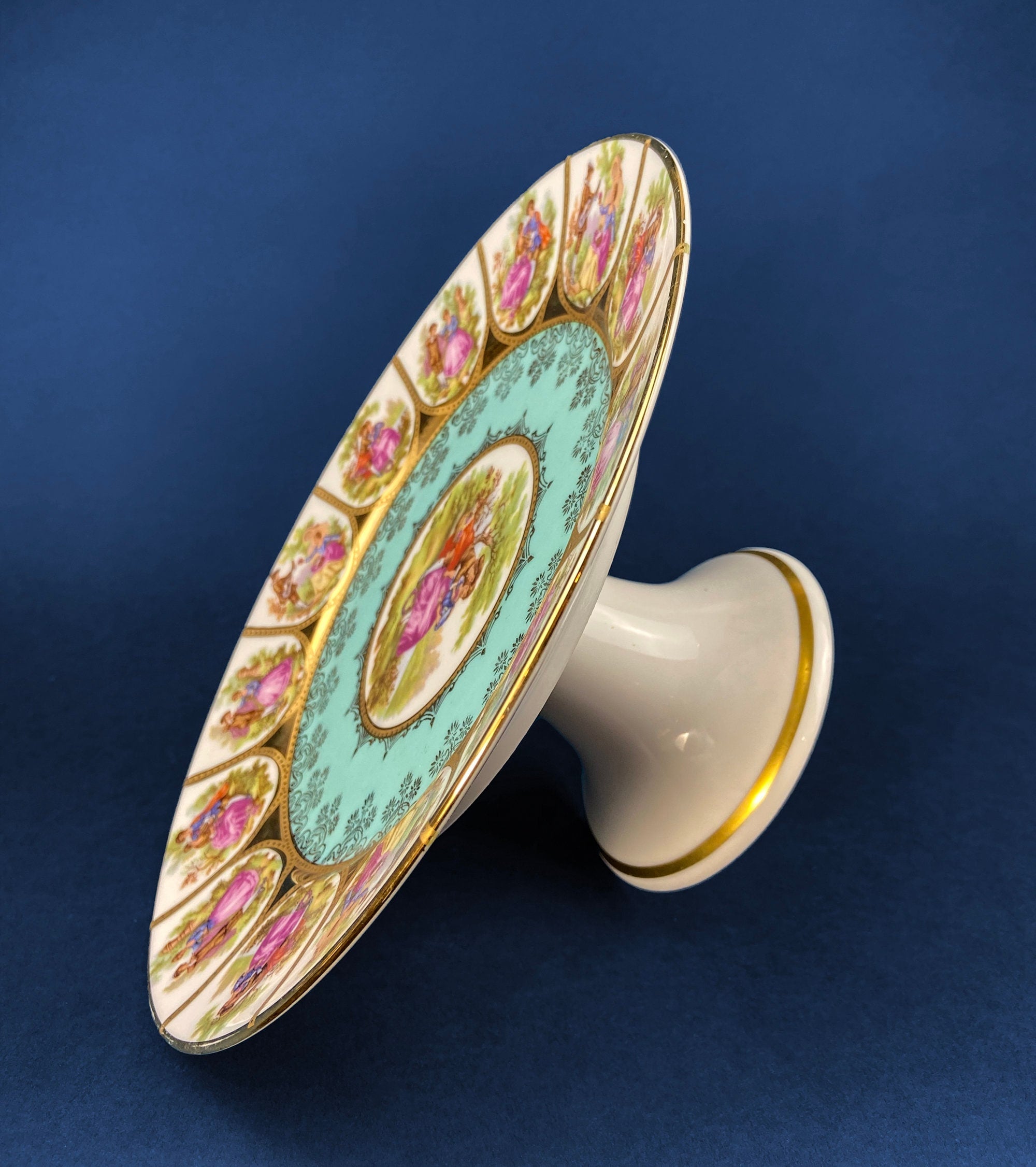 Vintage OTCO Bavaria Fragonard Porcelain Footed Cake Stand