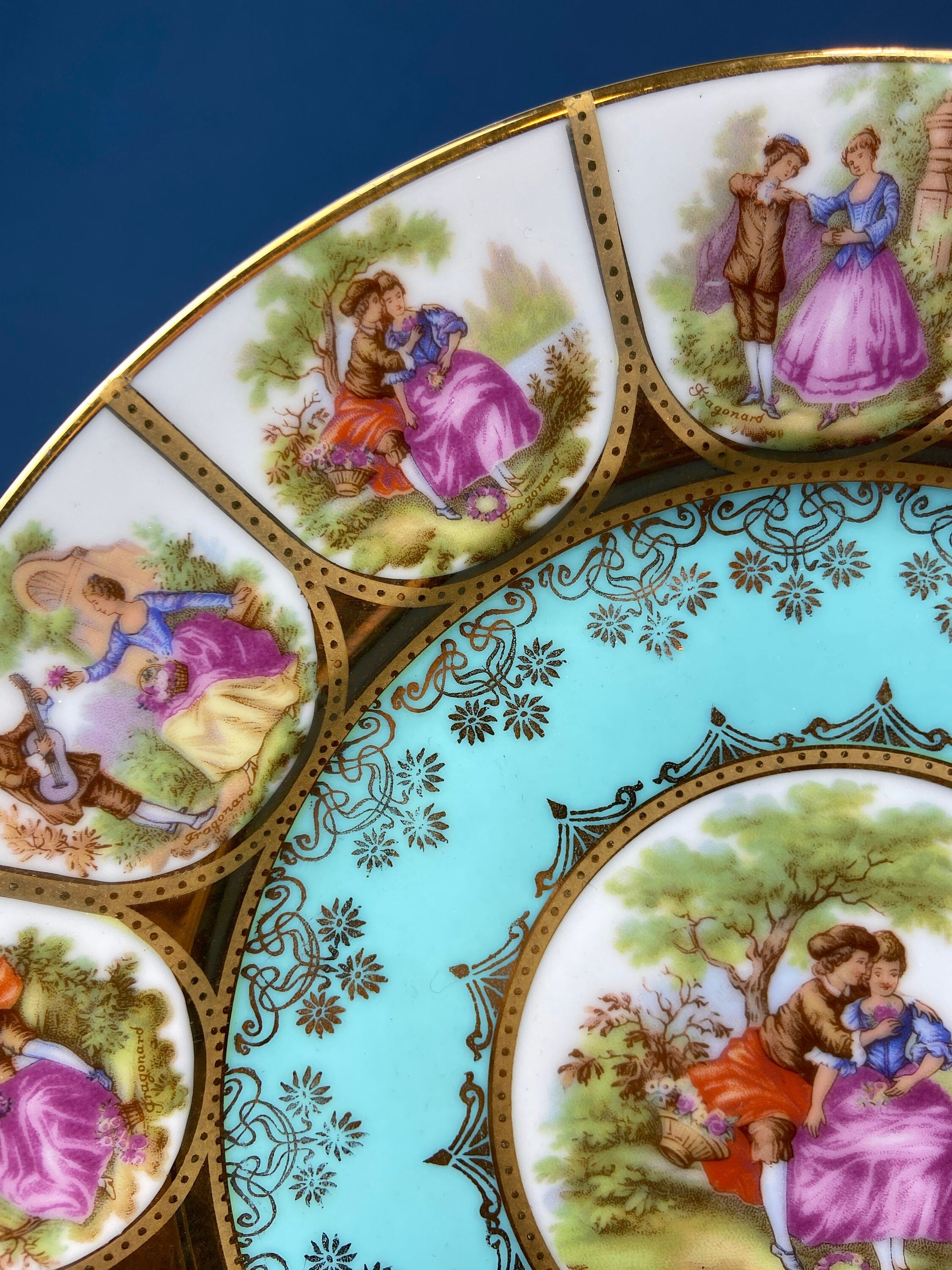 Vintage OTCO Bavaria Fragonard Porcelain Footed Cake Stand