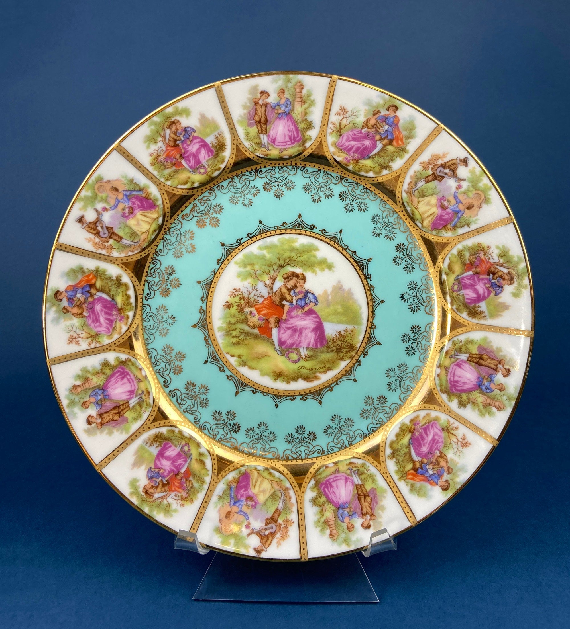 Vintage OTCO Bavaria Fragonard Porcelain Footed Cake Stand