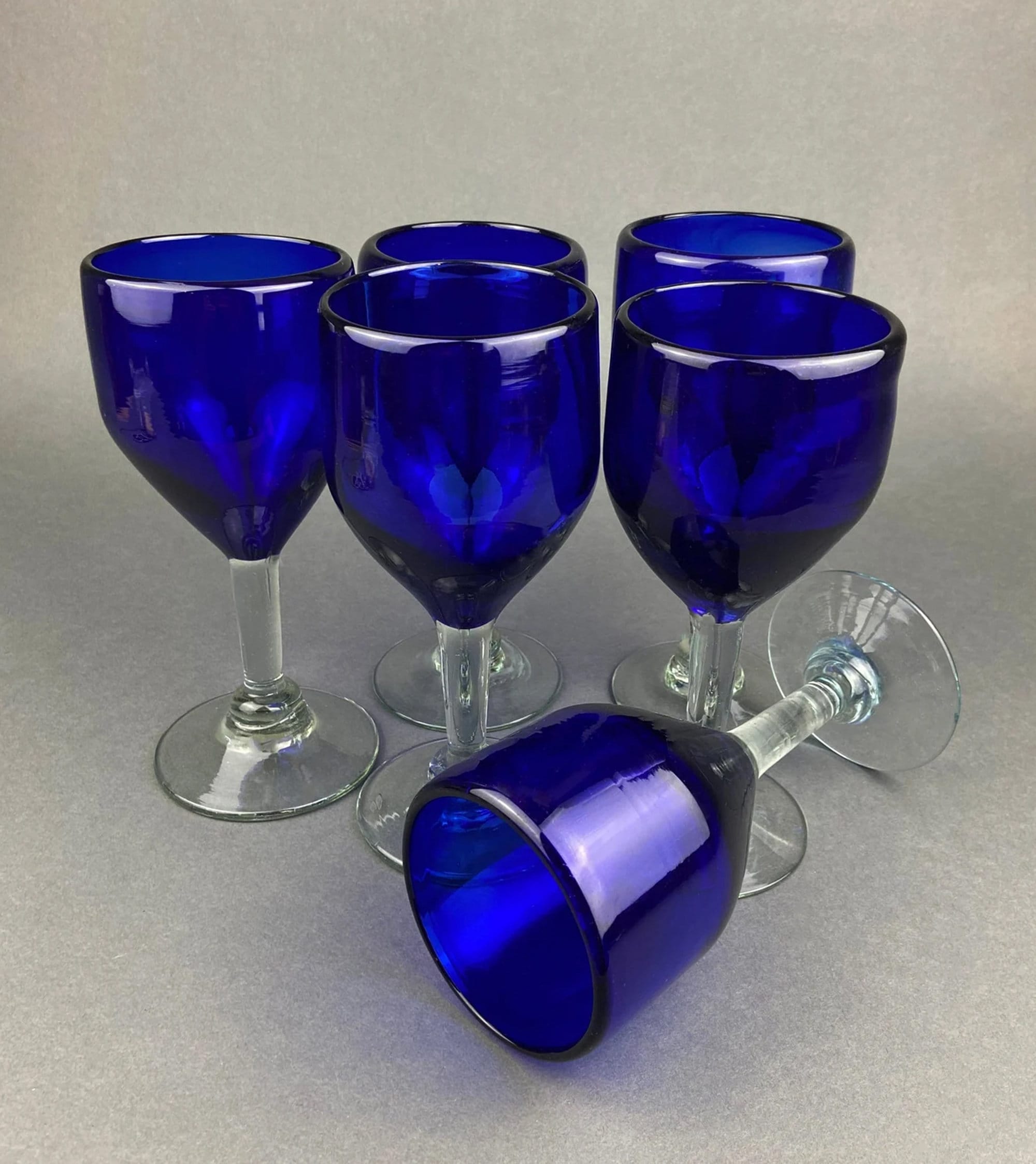 Dark Green Hand-Blown Wine Goblets – Set of 4