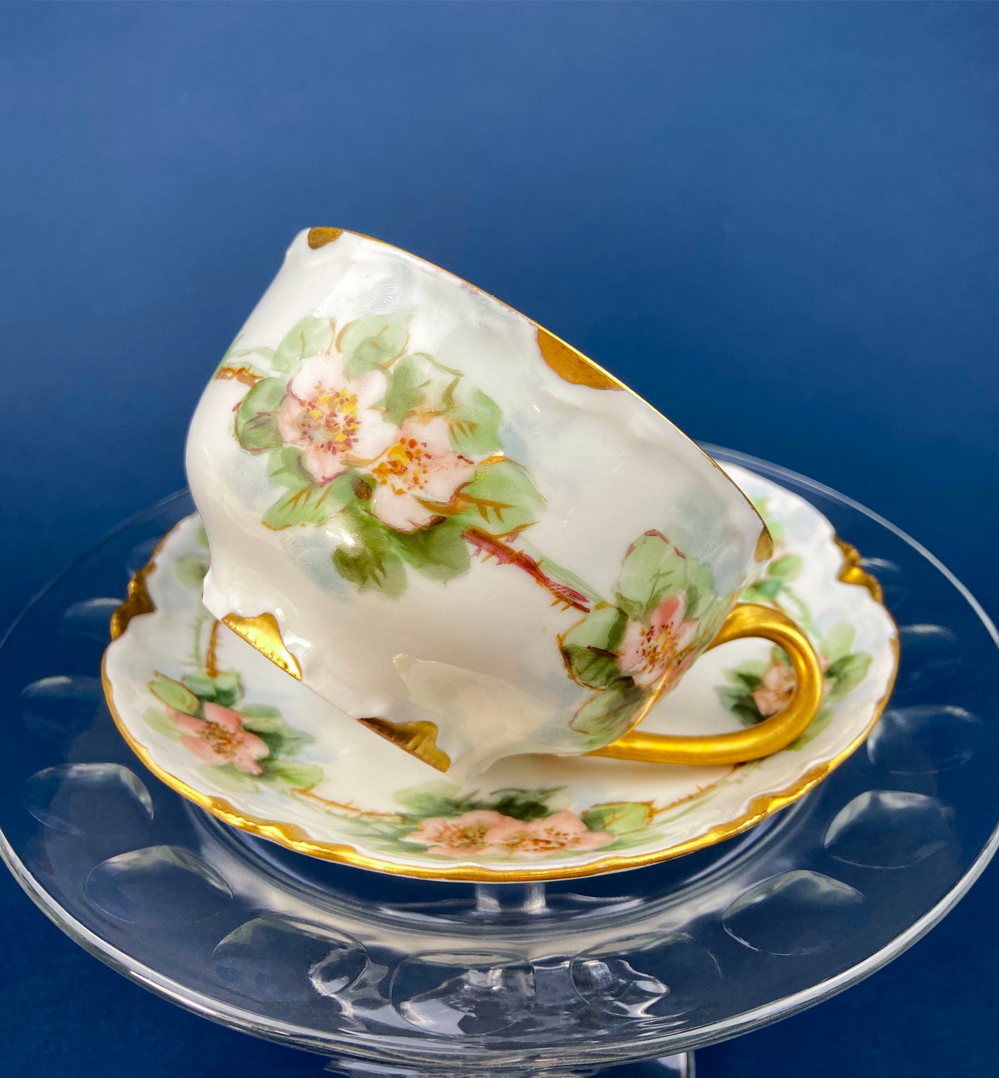 Haviland Limoges Tea Cup & Saucer – Hand-Painted Violet Clusters