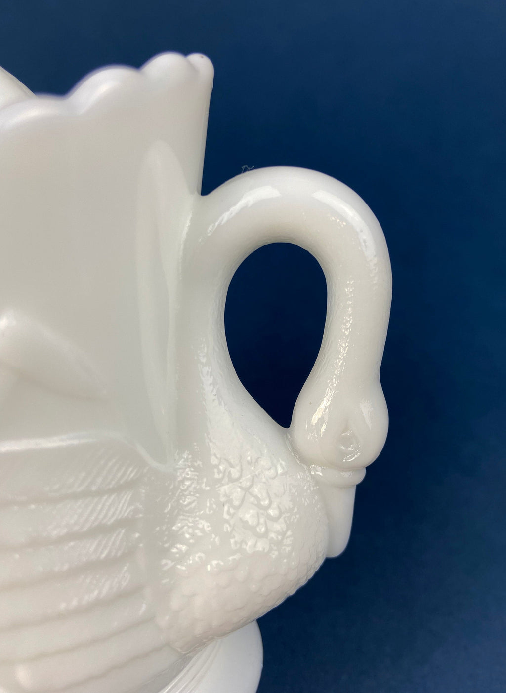 Cobalt Blue Glass Creamer with Swan Handle & Embossed Reed Design