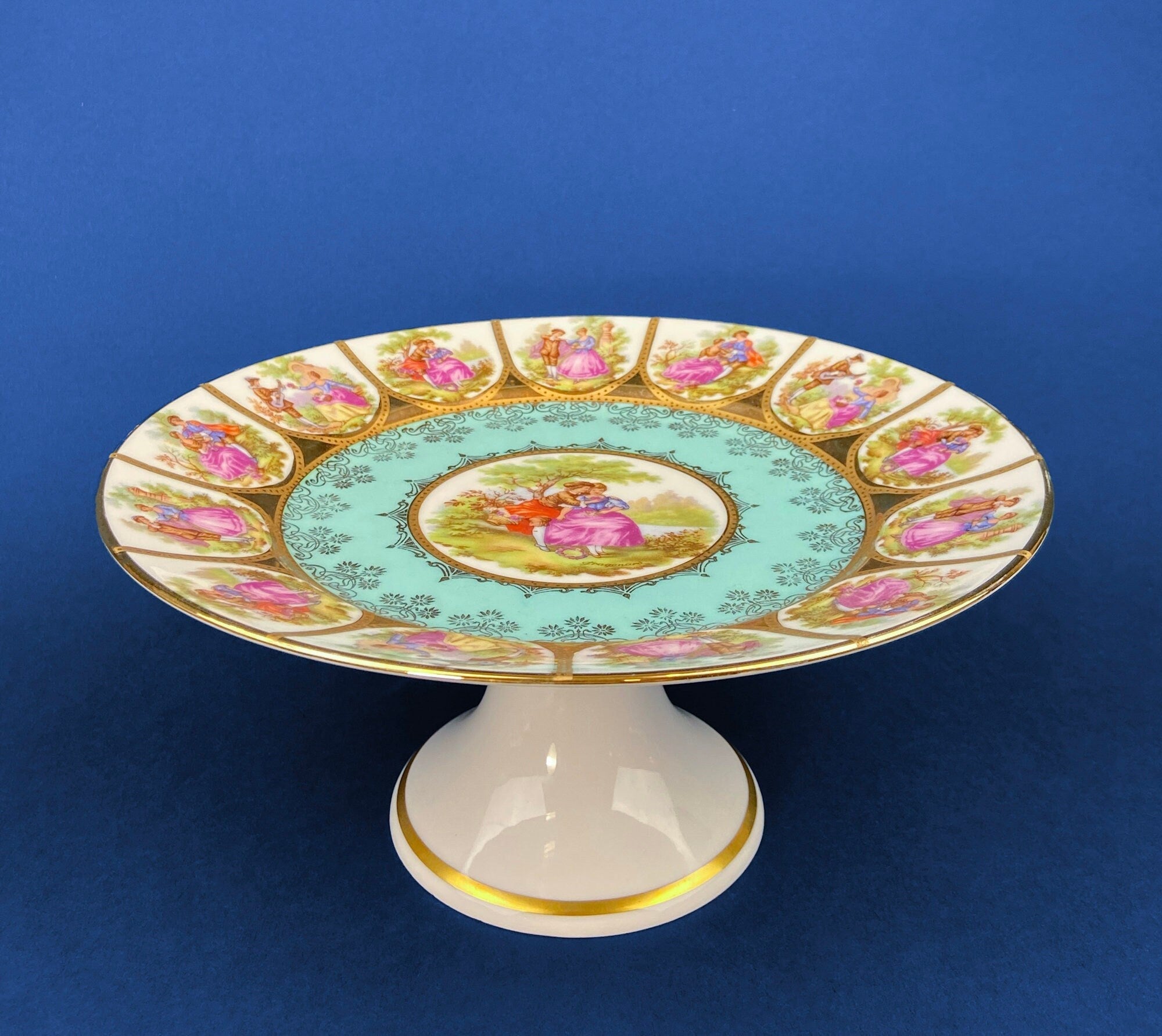 Vintage OTCO Bavaria Fragonard Porcelain Footed Cake Stand