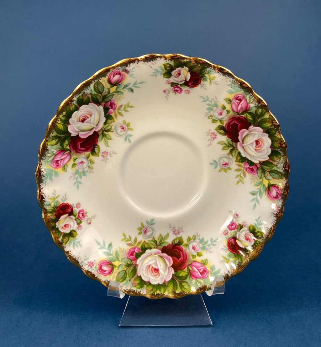 Royal Albert Cup and Saucer. Celebration Motif Tea/Coffee Set. Red, Pink & White Roses. Made in England. Collectibles. Gift for Her.