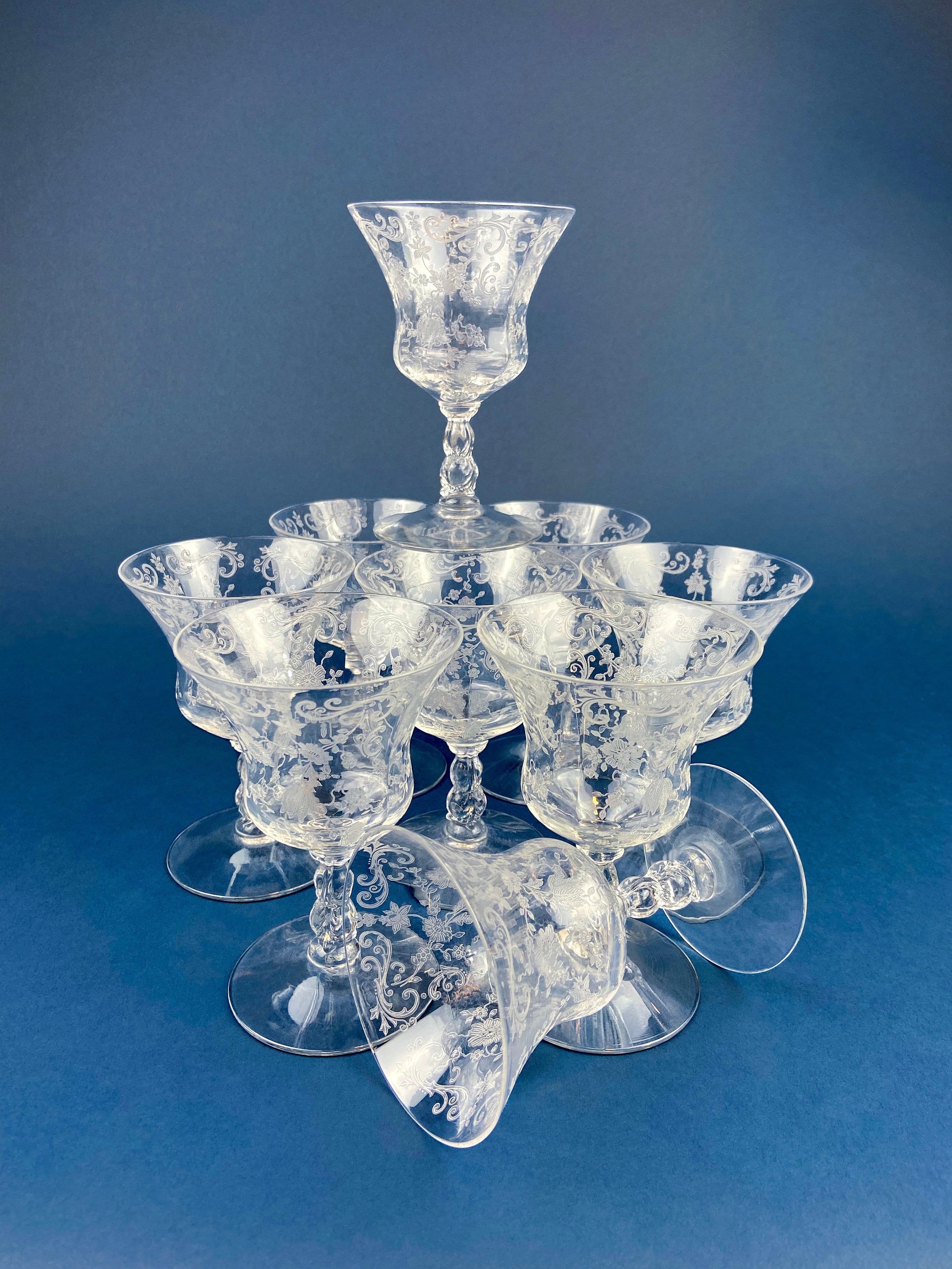 Cambridge Chantilly Etched Crystal Sherbet Glasses – Set of 9